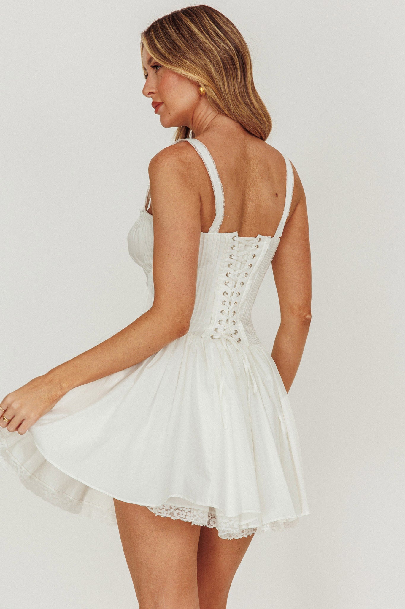Jennie Corset Flared Mini Dress Off White by Selfie Leslie Australia