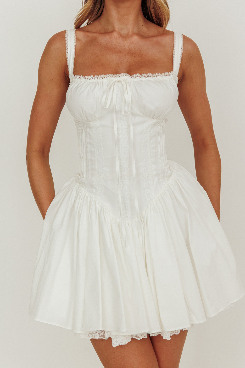 Jennie Corset Flared Mini Dress Off White by Selfie Leslie Australia