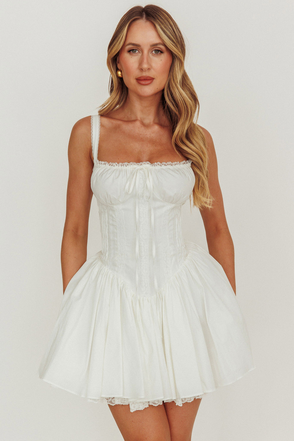 Jennie Corset Flared Mini Dress Off White by Selfie Leslie Australia