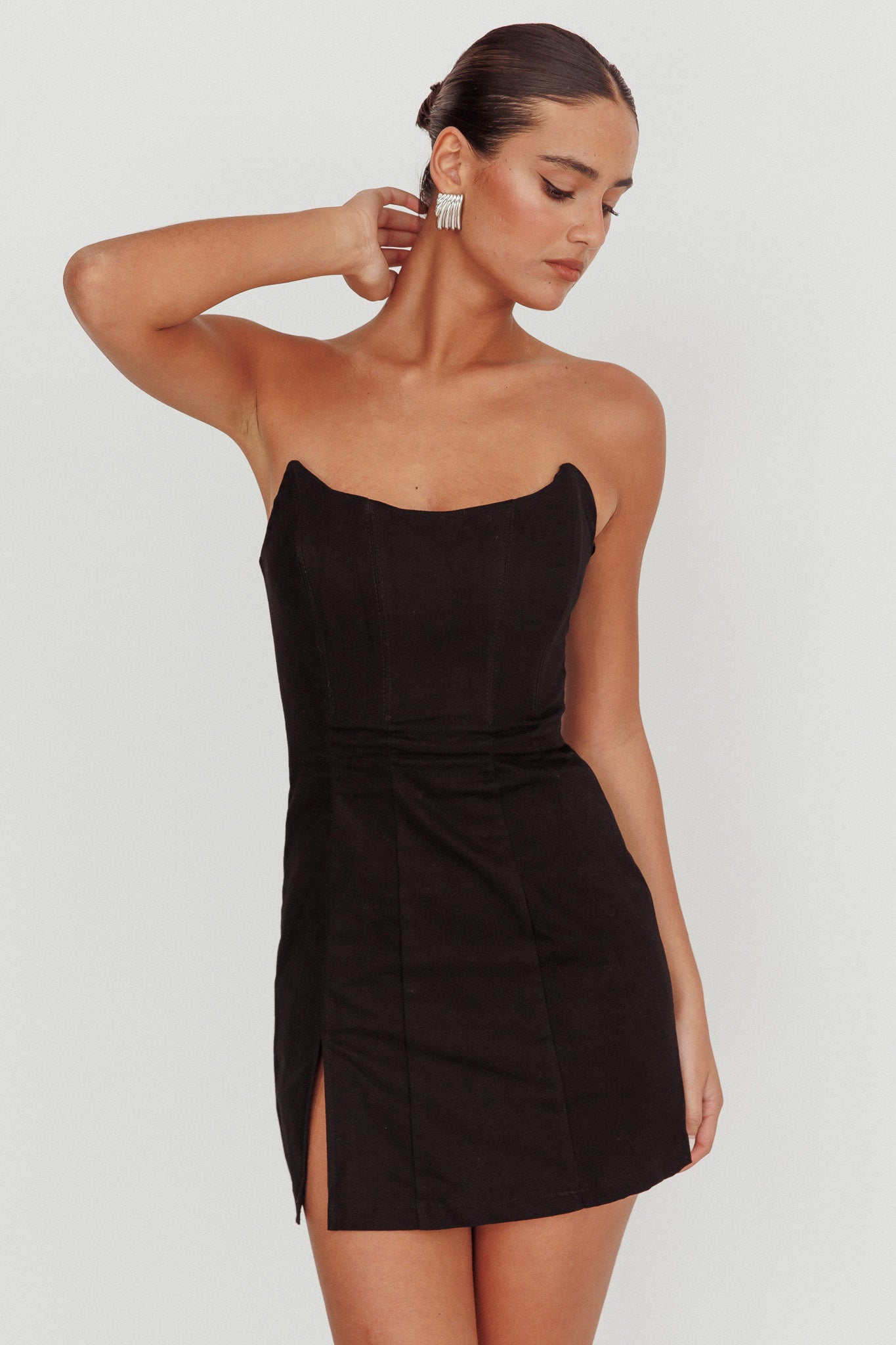 Luann Scoop Neckline Strapless Mini Dress Black by Selfie Leslie Australia
