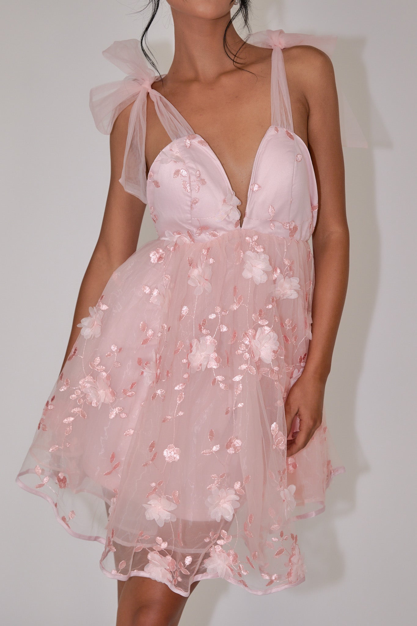Spring Bloom Tied Shoulder Embellished Mini Dress Pink by Selfie Leslie Australia
