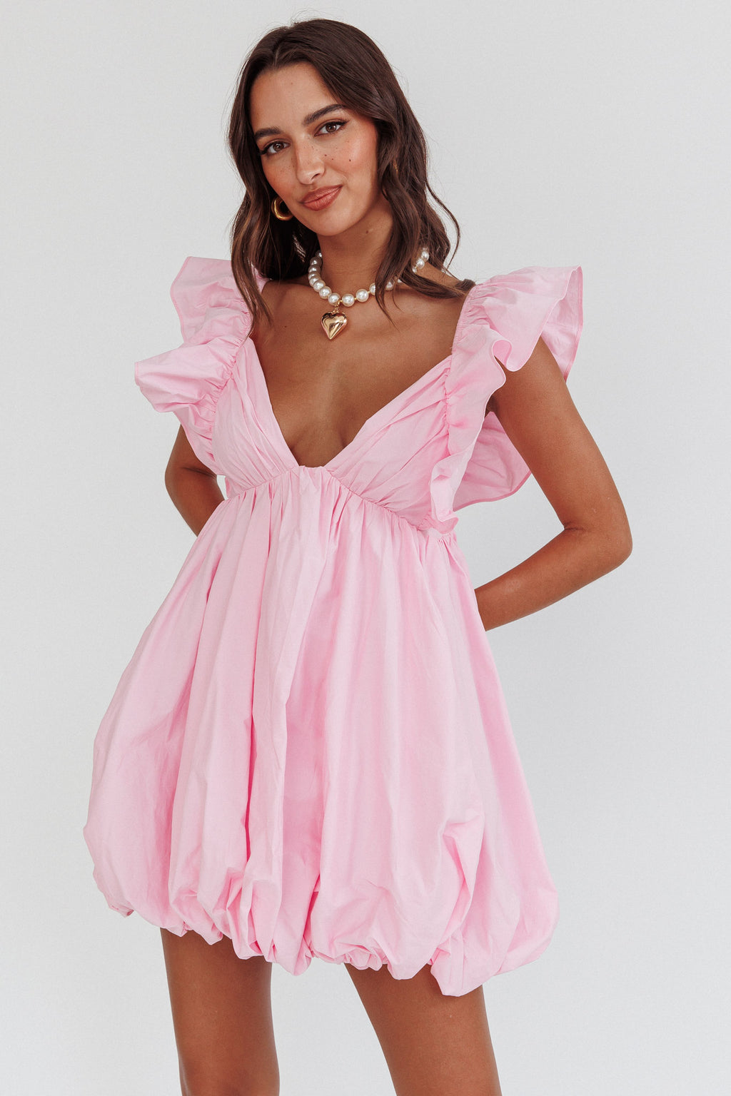 Horoscope Bubble Hem Mini Dress Blush by Selfie Leslie Australia