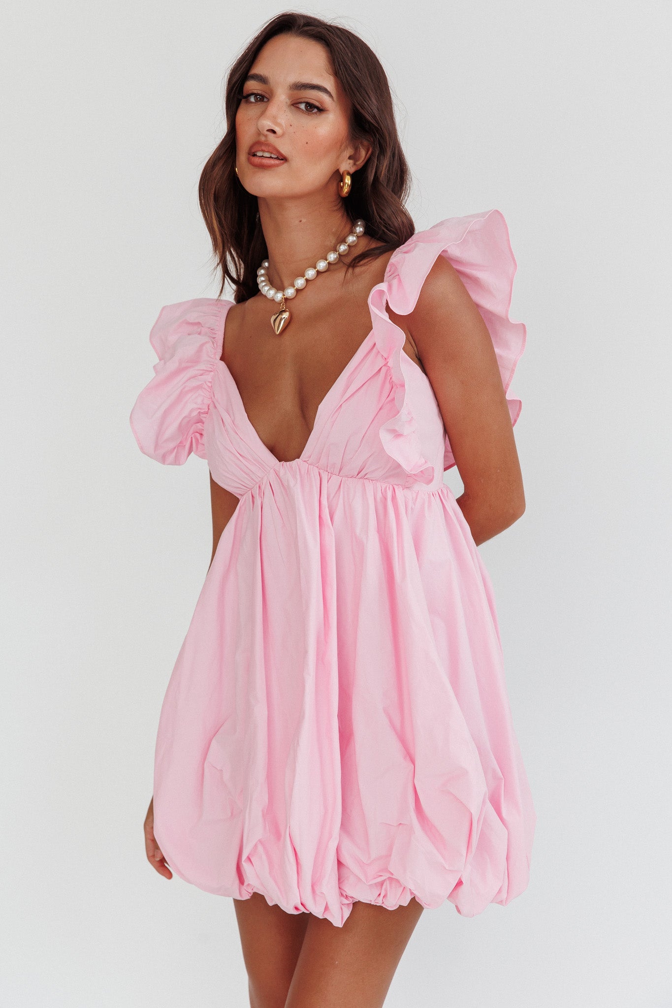 Horoscope Bubble Hem Mini Dress Blush by Selfie Leslie Australia