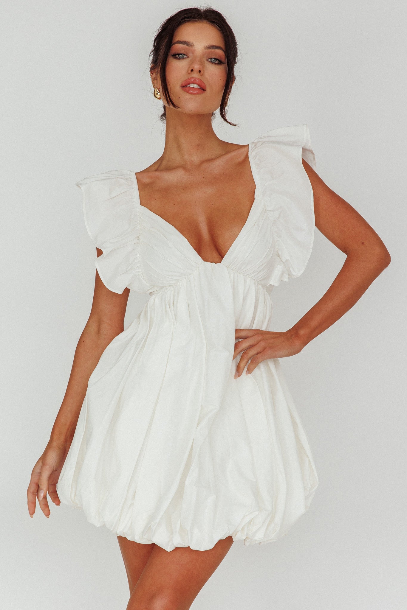 Horoscope Bubble Hem Mini Dress Ivory by Selfie Leslie Australia