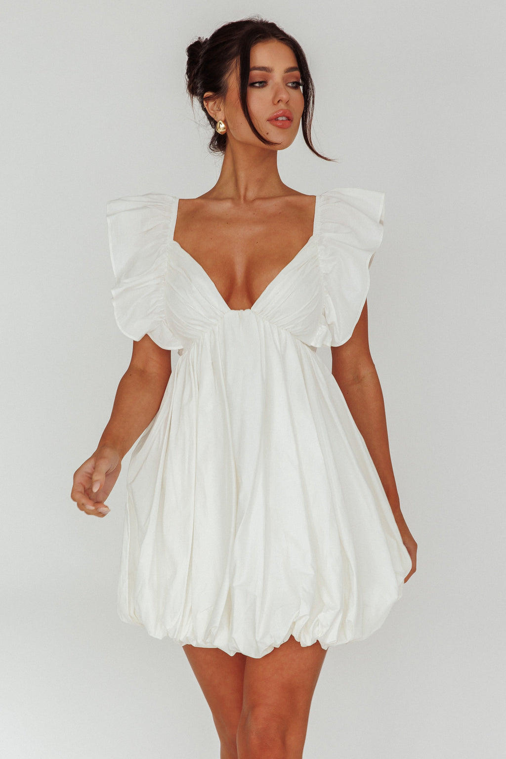 Horoscope Bubble Hem Mini Dress Ivory by Selfie Leslie Australia