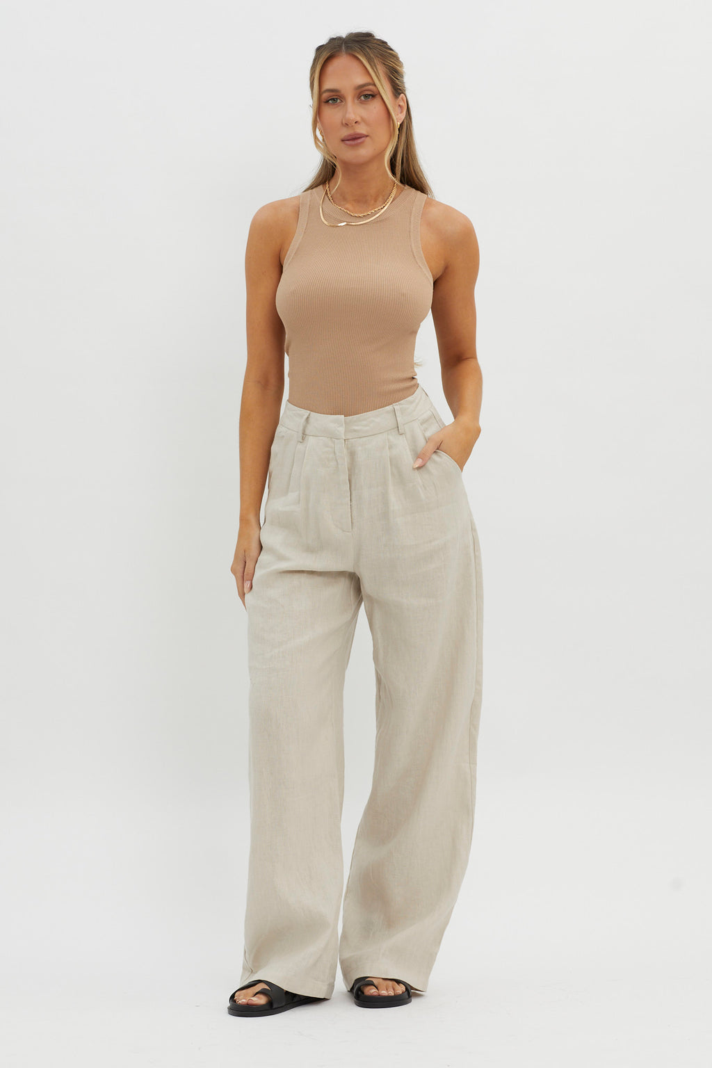 Level Up Ribbed Top Beige by Selfie Leslie Australia