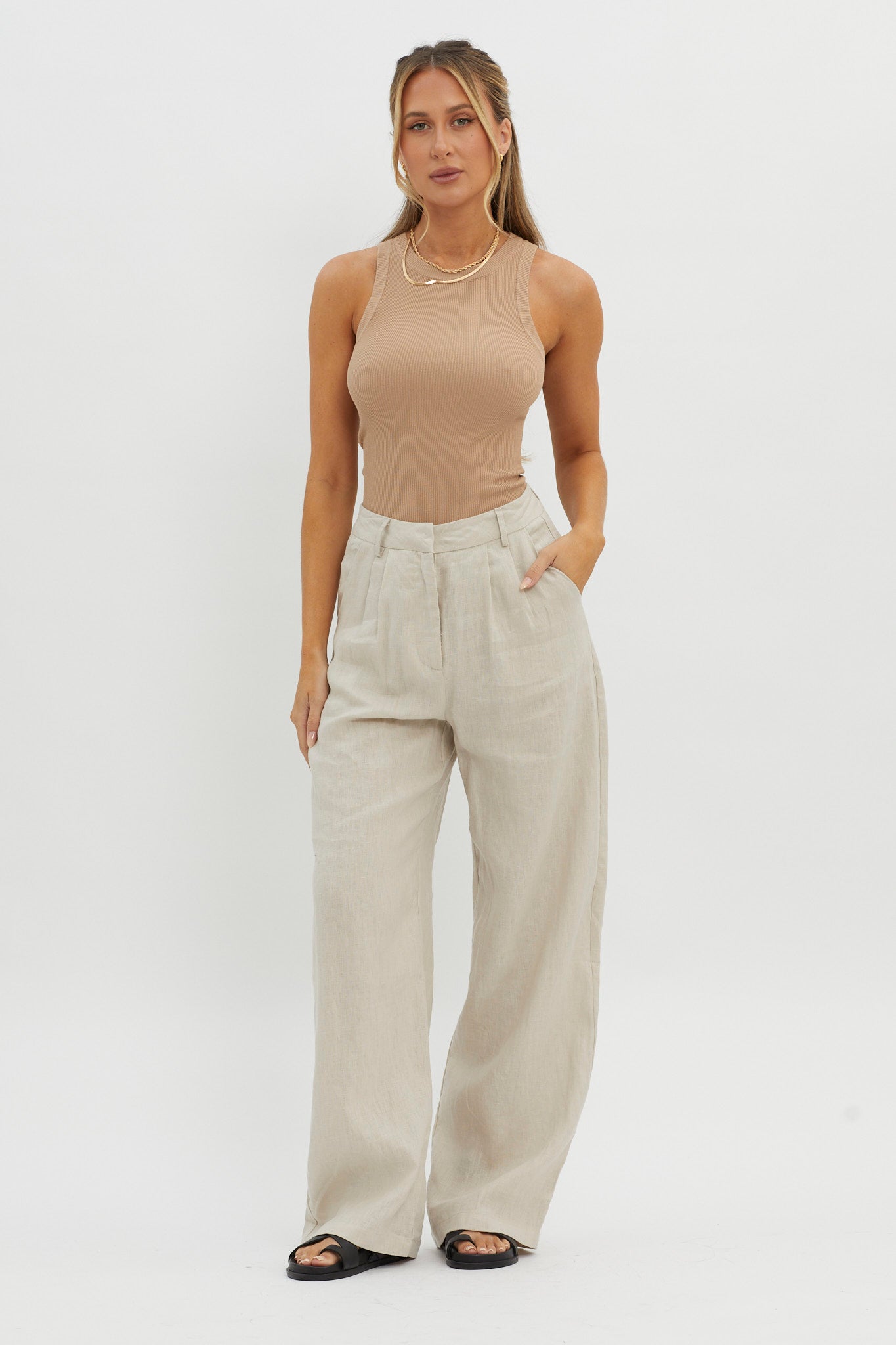 Level Up Ribbed Top Beige by Selfie Leslie Australia