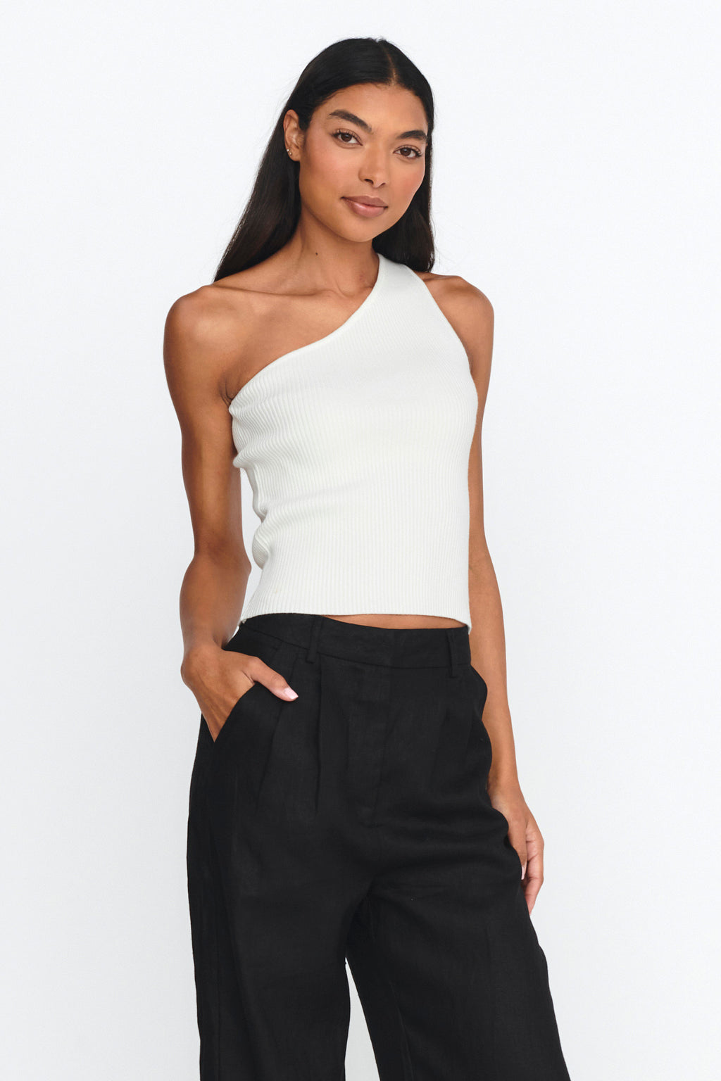 Channy One-Shoulder Ribbed Top White by Selfie Leslie Australia