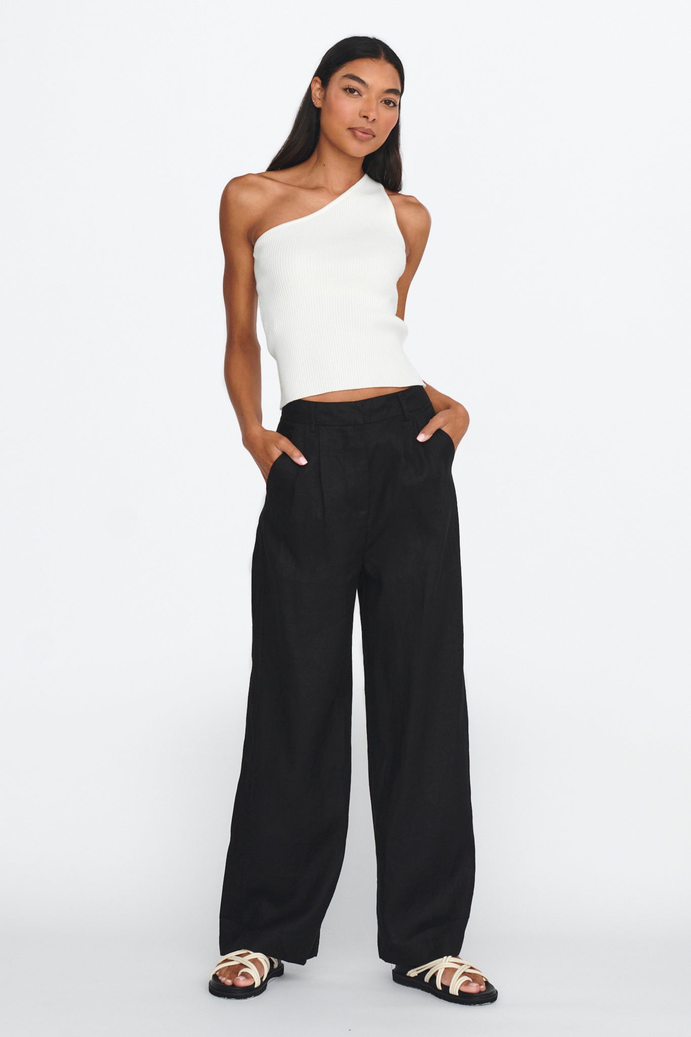 Channy One-Shoulder Ribbed Top White by Selfie Leslie Australia