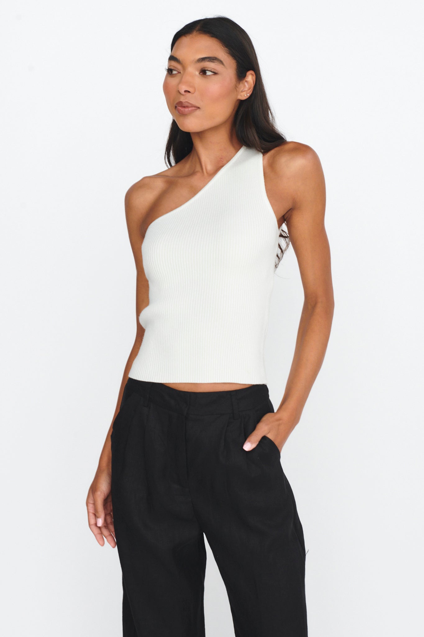 Channy One-Shoulder Ribbed Top White by Selfie Leslie Australia