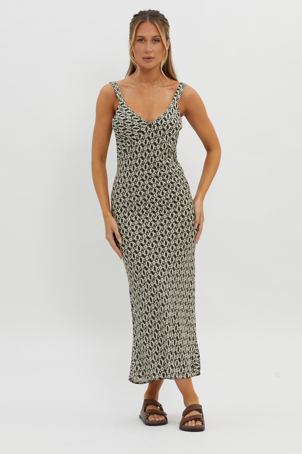 Avenue Thick Strap Midi Dress Print Solna by Selfie Leslie Australia