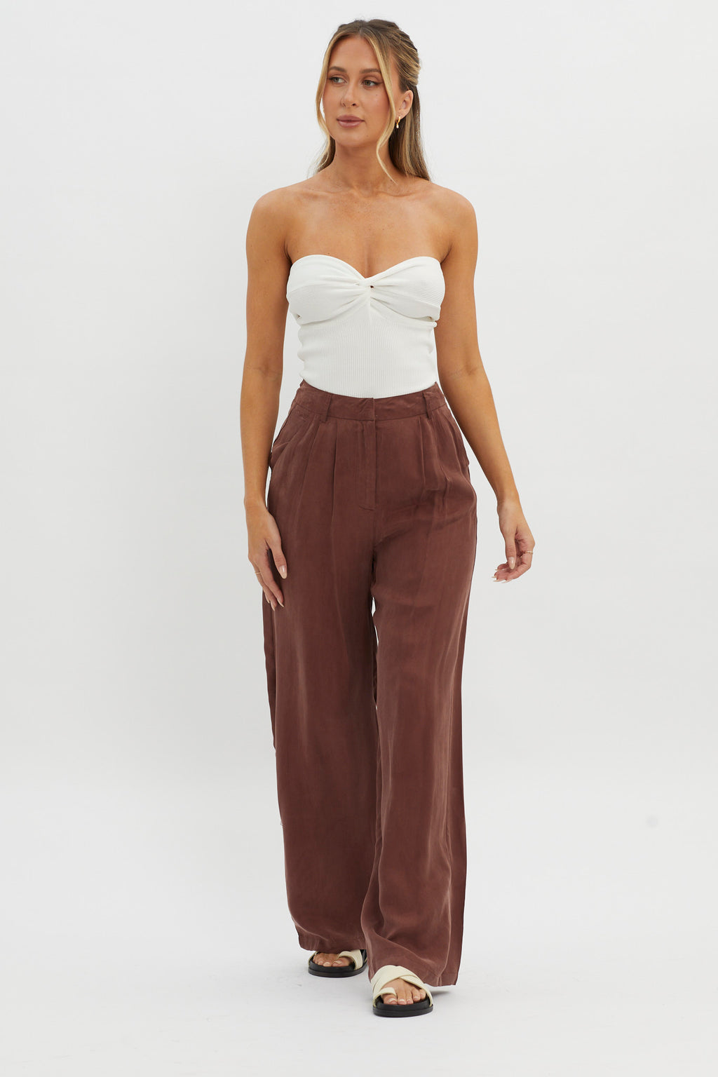 Dodie Straight Leg Trouser Pants Choco by Selfie Leslie Australia