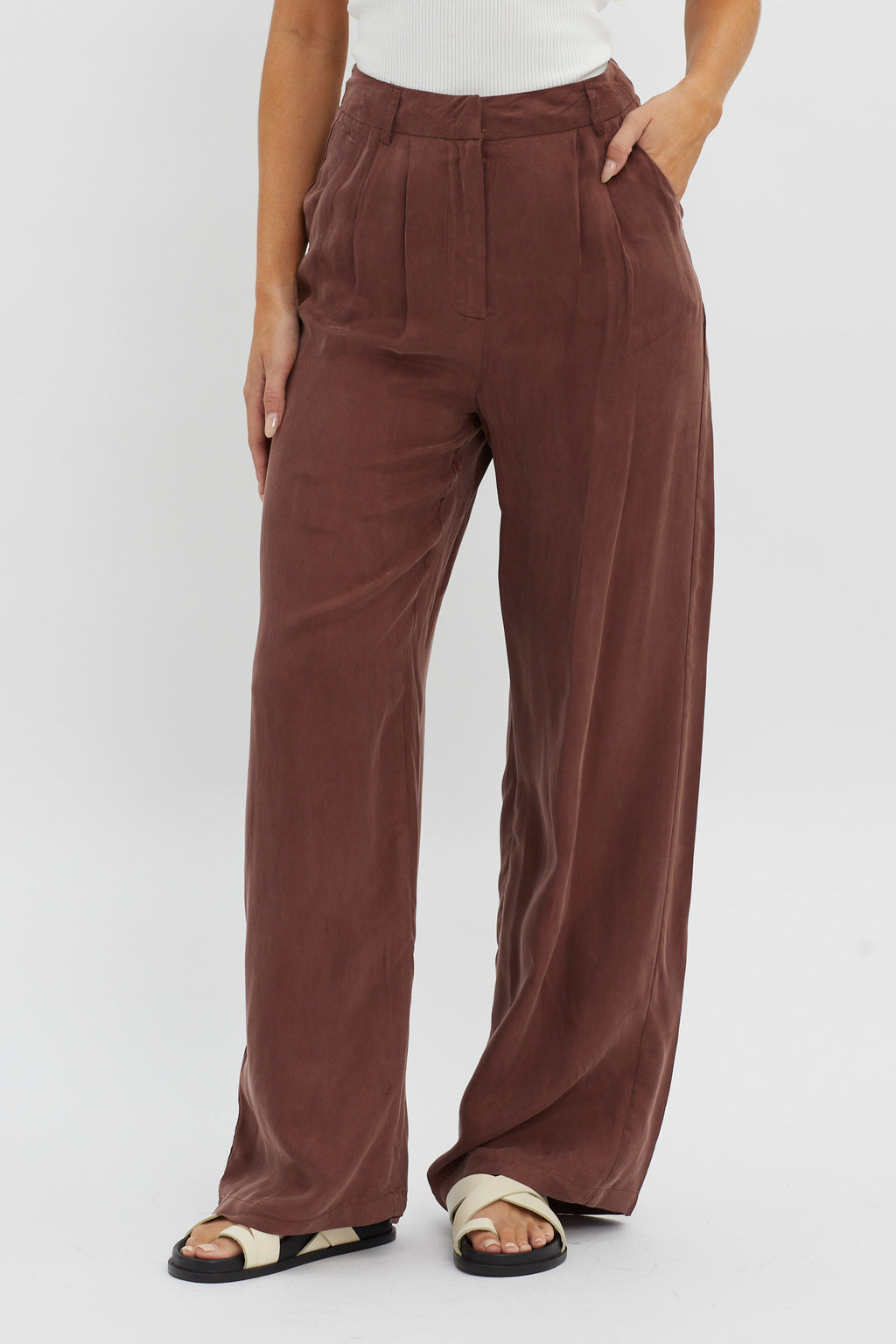 Dodie Straight Leg Trouser Pants Choco by Selfie Leslie Australia