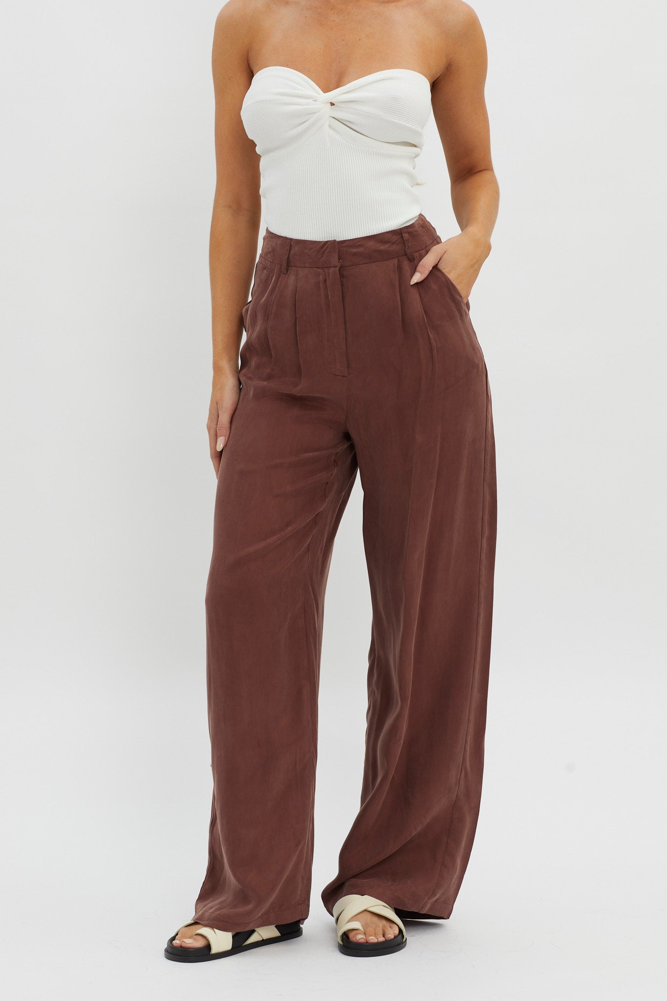 Dodie Straight Leg Trouser Pants Choco by Selfie Leslie Australia