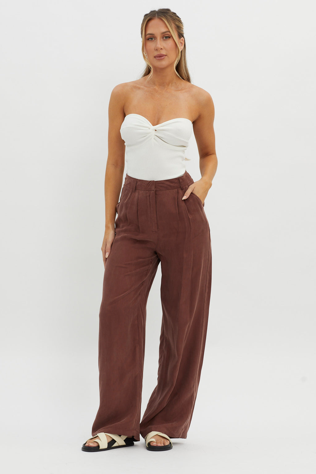Dodie Straight Leg Trouser Pants Choco by Selfie Leslie Australia