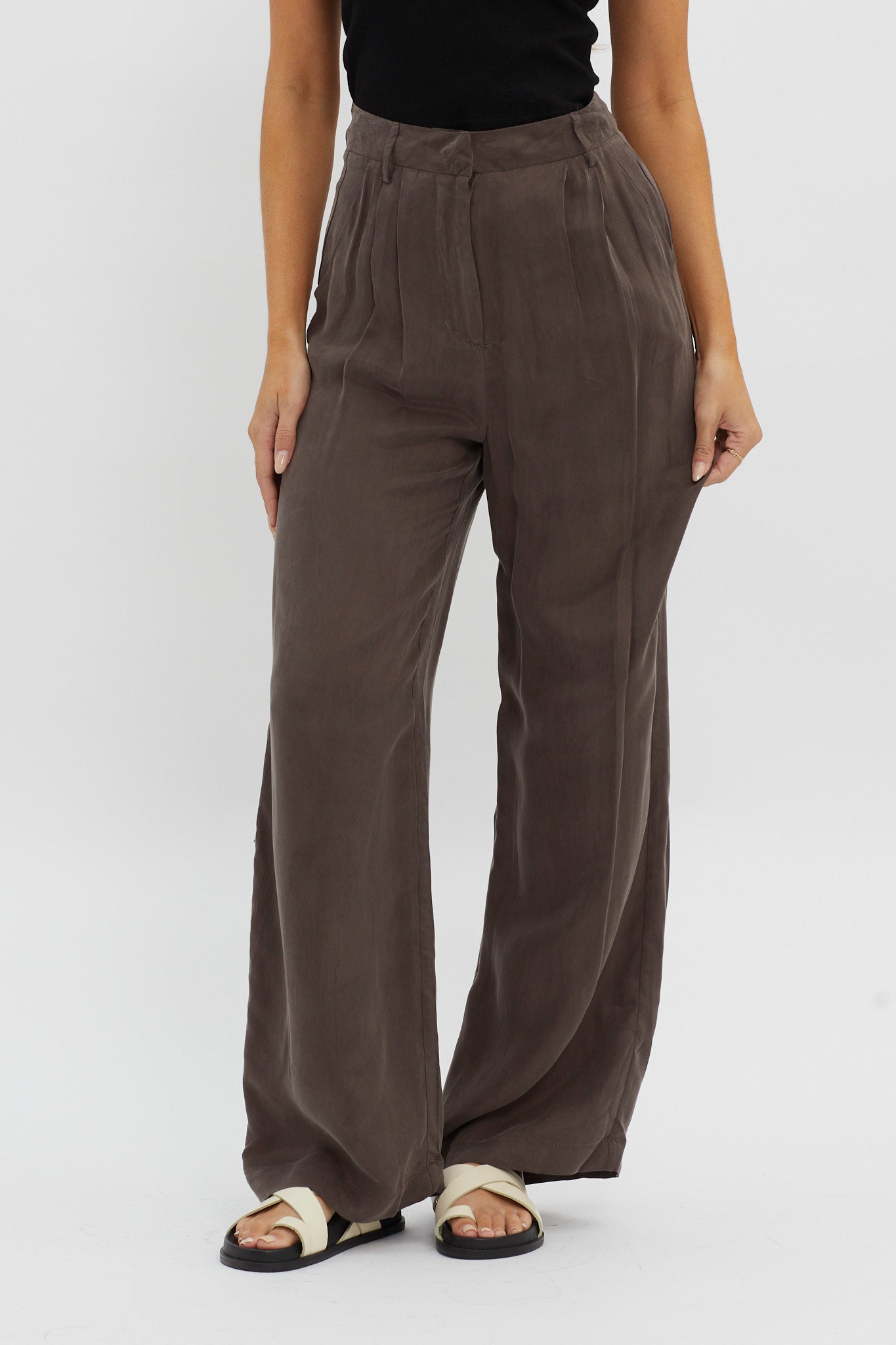 Dodie Straight Leg Trouser Pants Warm Grey by Selfie Leslie Australia