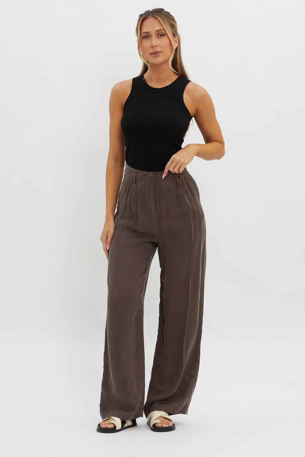 Dodie Straight Leg Trouser Pants Warm Grey by Selfie Leslie Australia