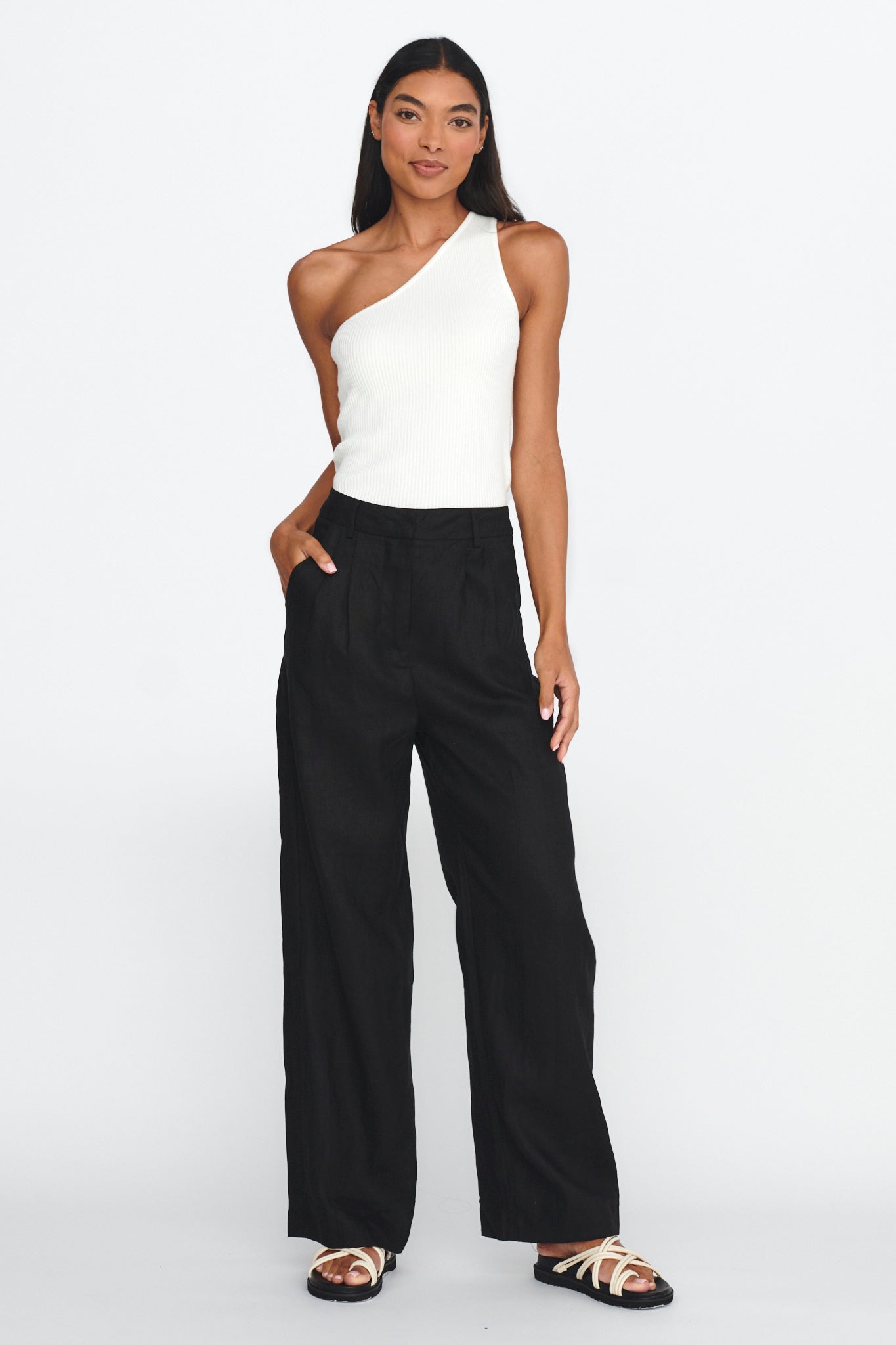 Dodie Straight Leg Trouser Pants Linen Black by Selfie Leslie Australia