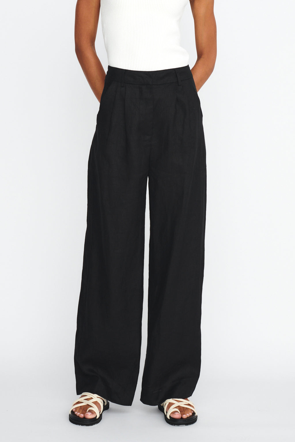 Dodie Straight Leg Trouser Pants Linen Black by Selfie Leslie Australia