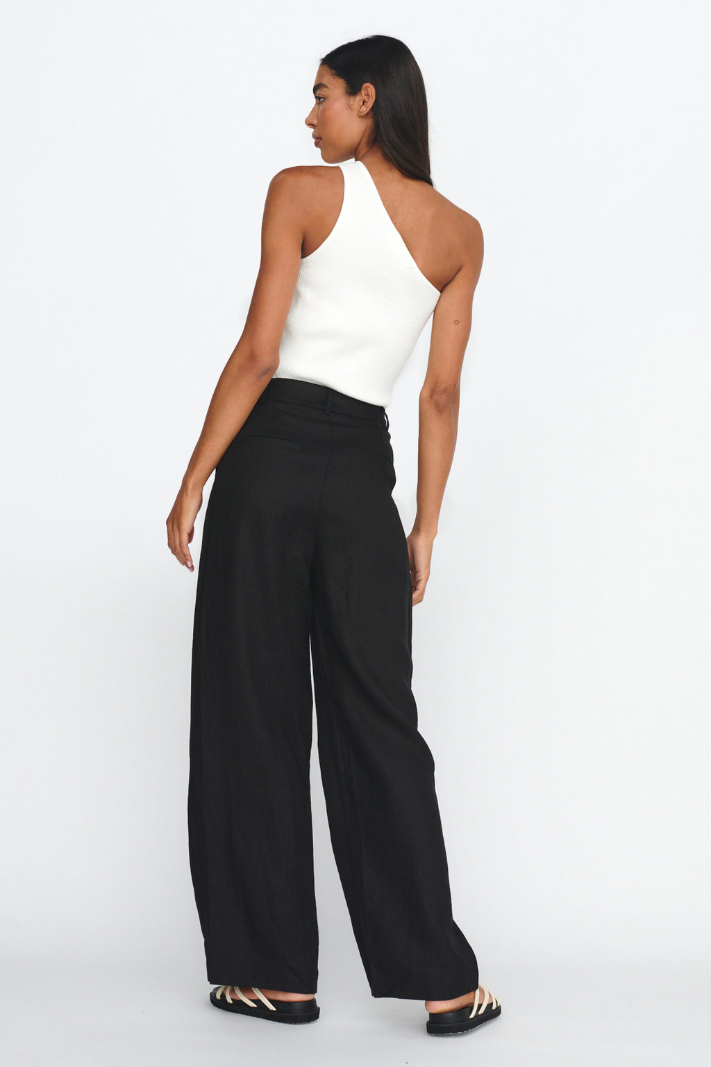 Dodie Straight Leg Trouser Pants Linen Black by Selfie Leslie Australia