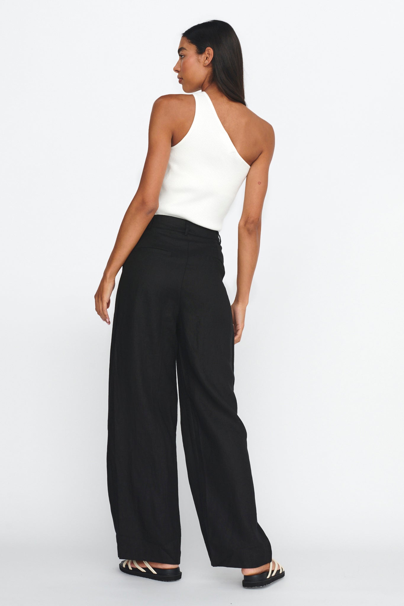 Dodie Straight Leg Trouser Pants Linen Black by Selfie Leslie Australia