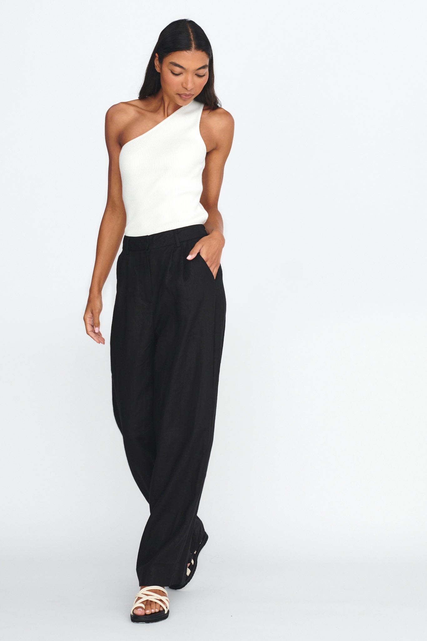 Dodie Straight Leg Trouser Pants Linen Black by Selfie Leslie Australia