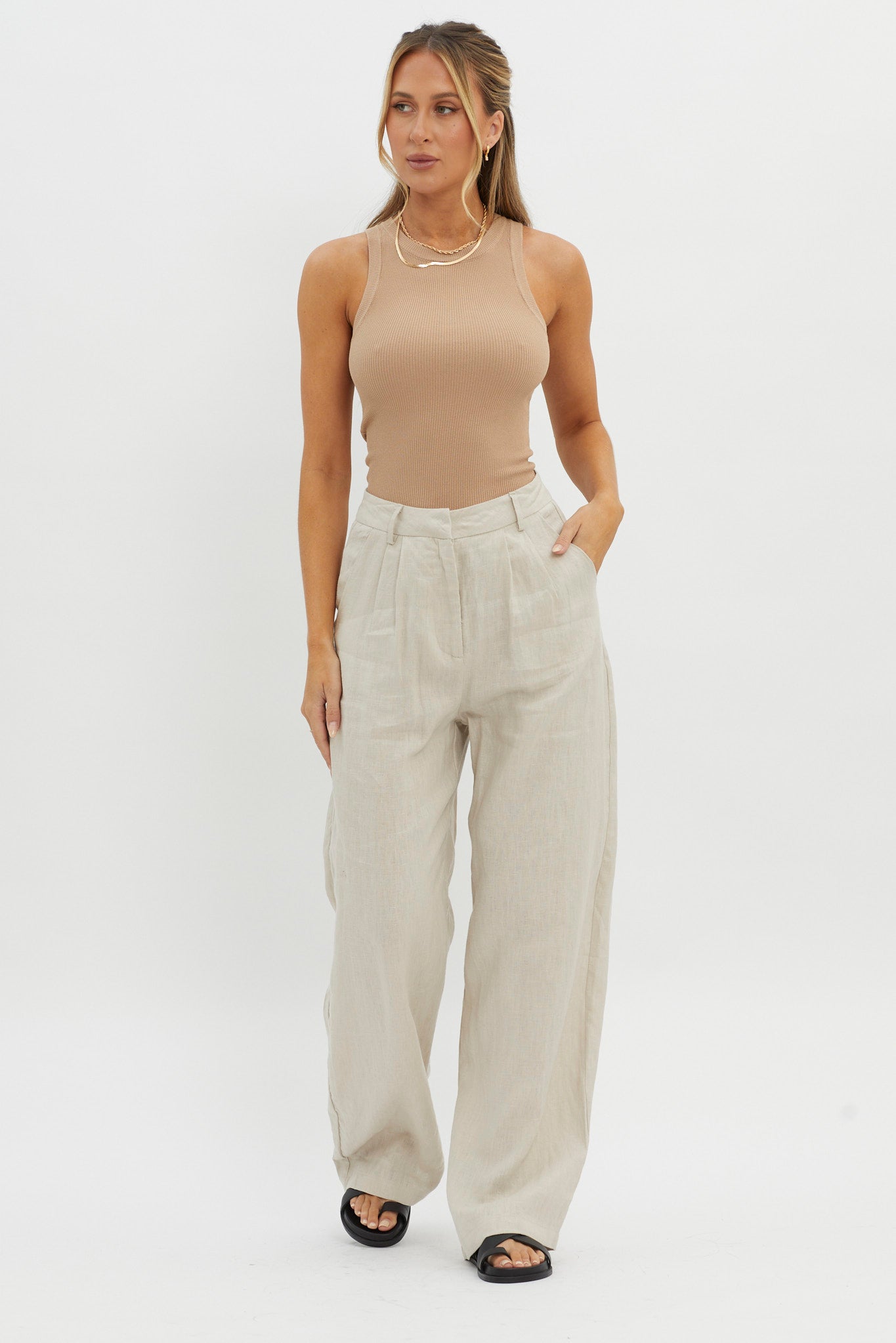 Dodie Straight Leg Trouser Pants Linen Oat by Selfie Leslie Australia