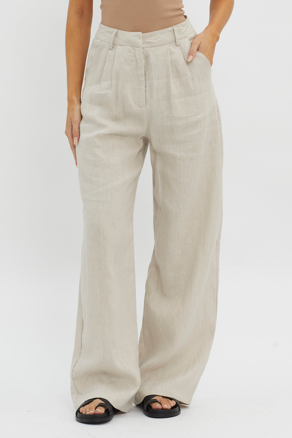Dodie Straight Leg Trouser Pants Linen Oat by Selfie Leslie Australia