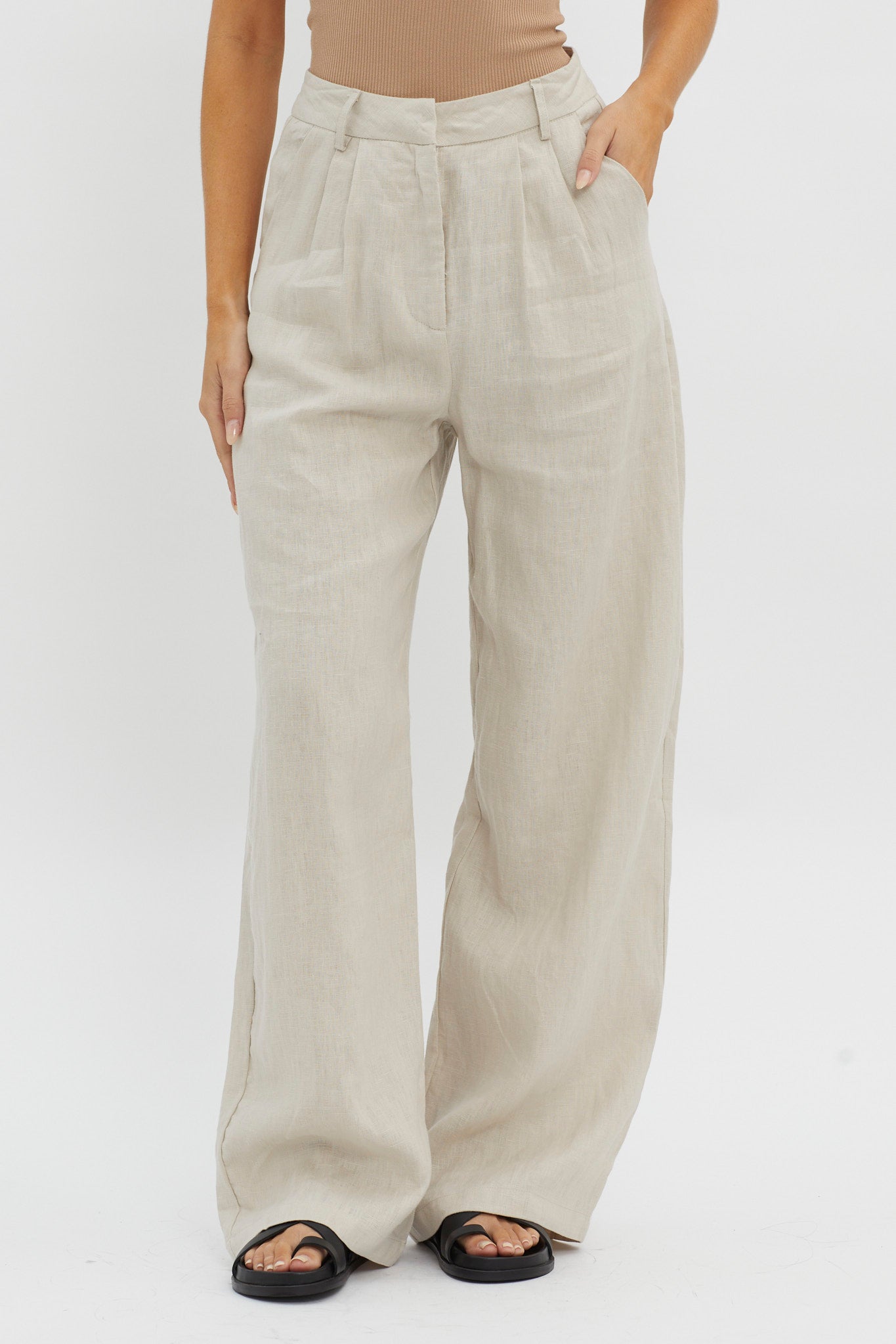 Dodie Straight Leg Trouser Pants Linen Oat by Selfie Leslie Australia
