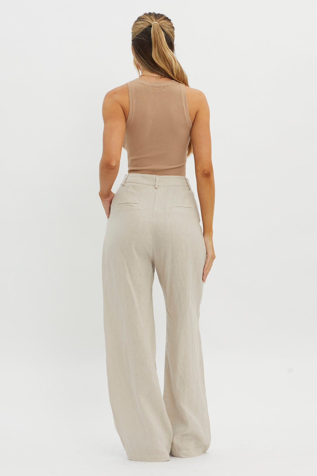 Dodie Straight Leg Trouser Pants Linen Oat by Selfie Leslie Australia