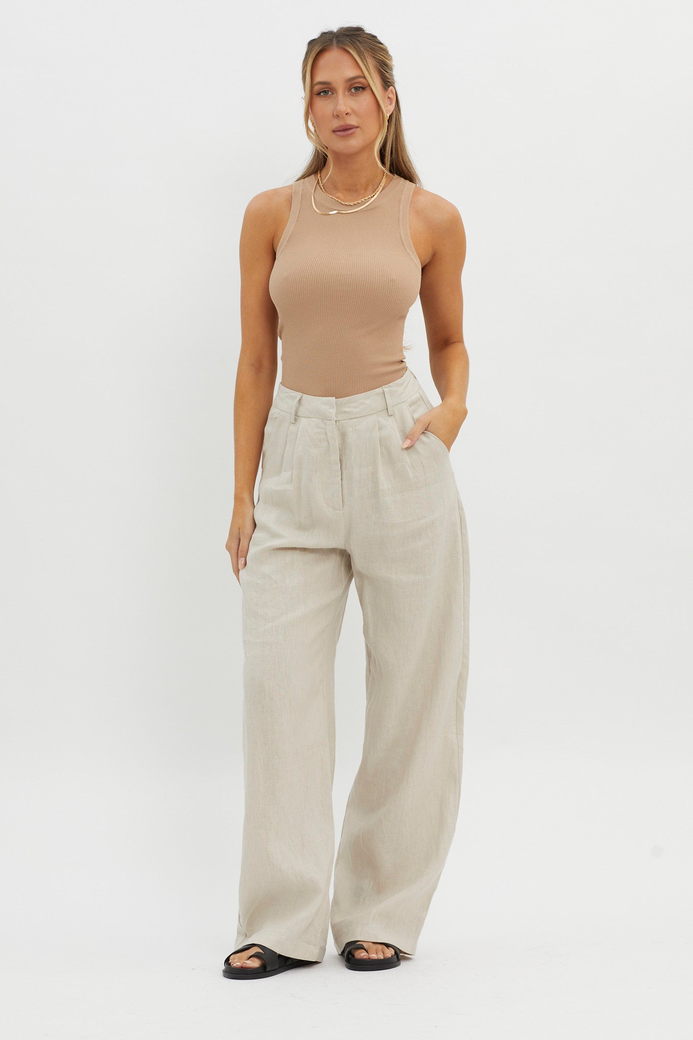 Dodie Straight Leg Trouser Pants Linen Oat by Selfie Leslie Australia