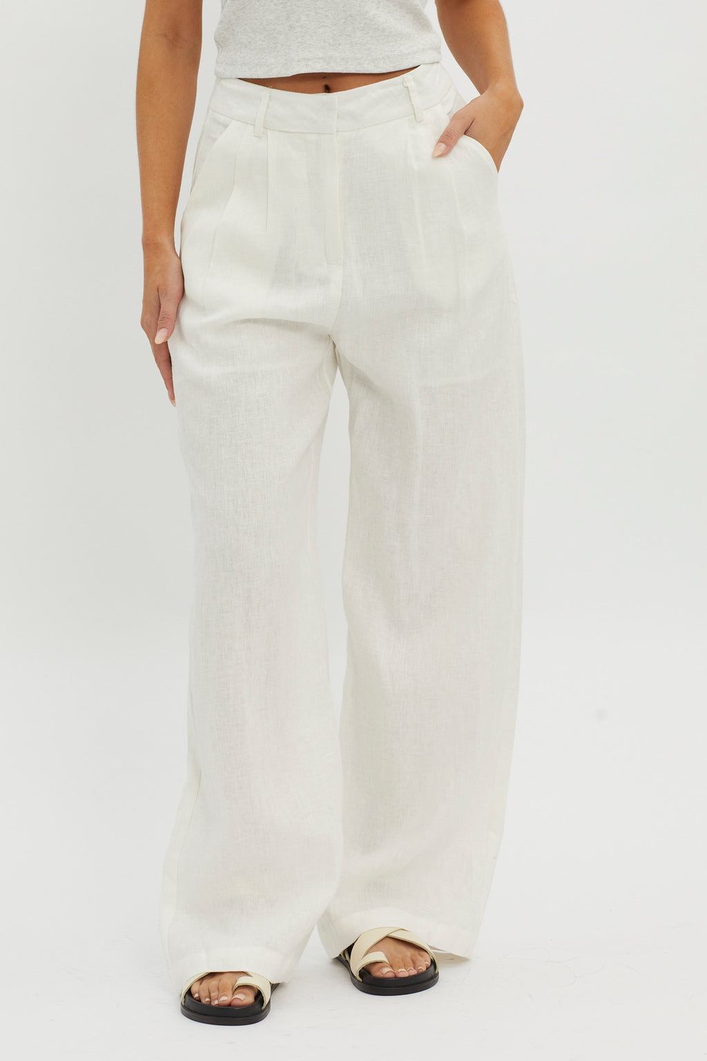 Dodie Straight Leg Trouser Pants Linen White by Selfie Leslie Australia