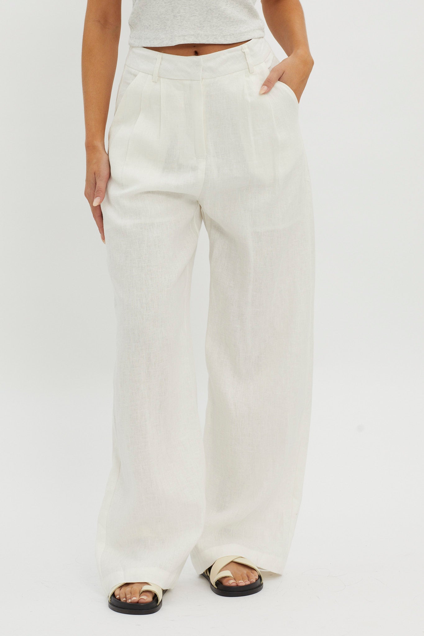 Dodie Straight Leg Trouser Pants Linen White by Selfie Leslie Australia