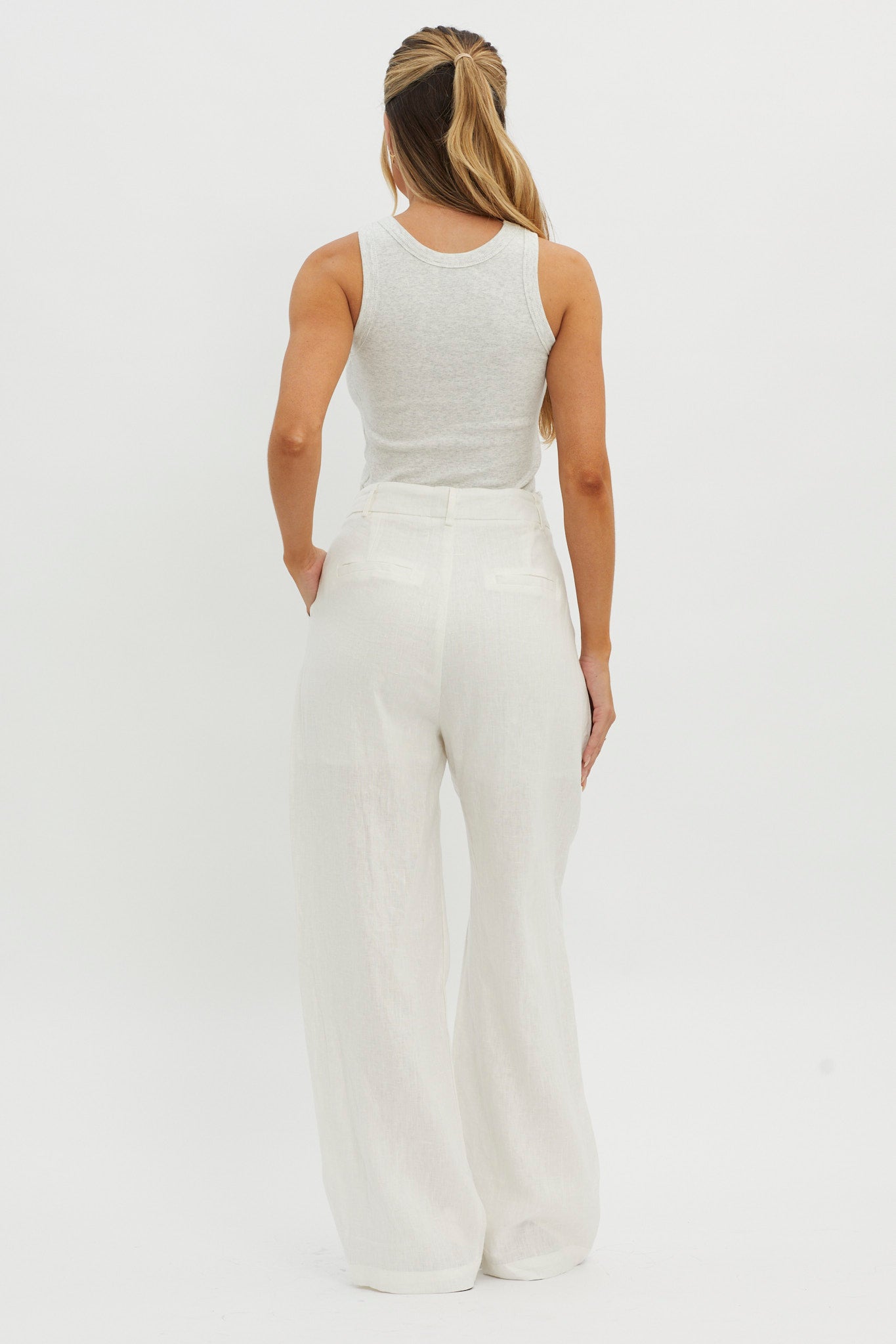 Dodie Straight Leg Trouser Pants Linen White by Selfie Leslie Australia