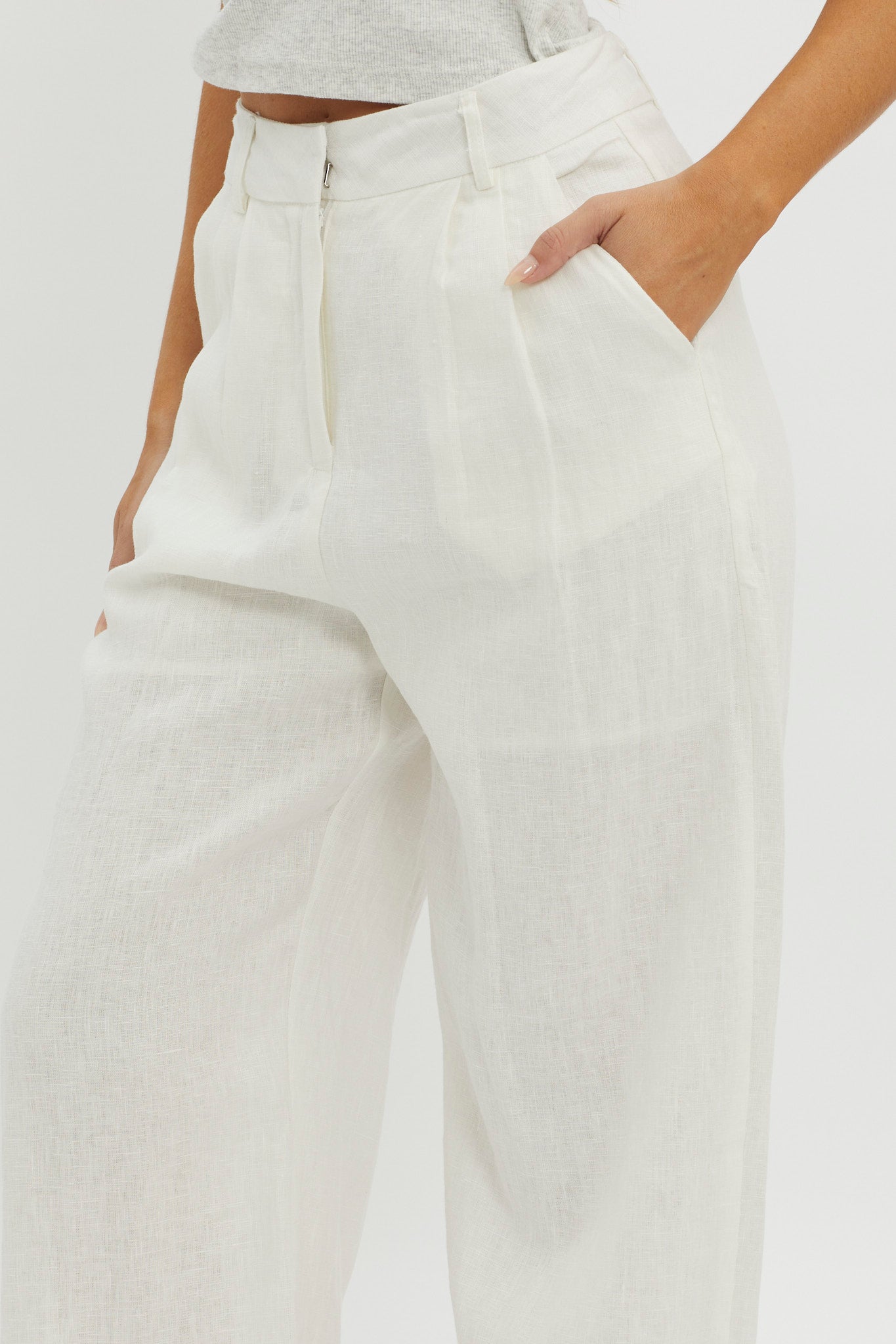 Dodie Straight Leg Trouser Pants Linen White by Selfie Leslie Australia