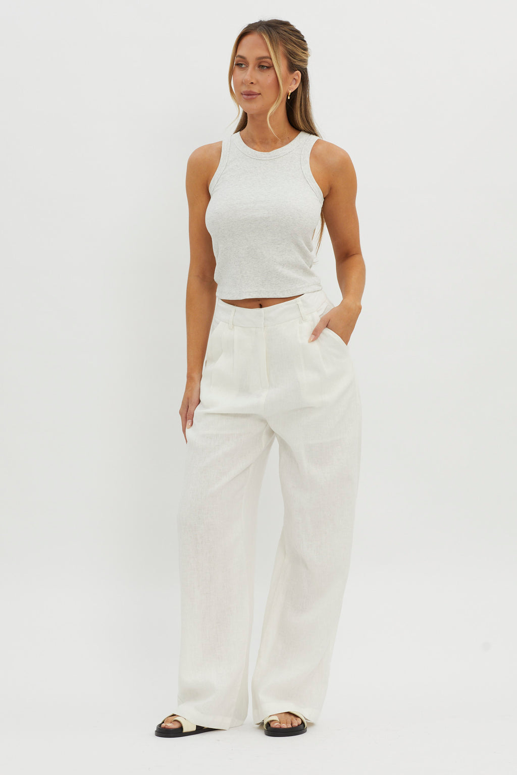 Dodie Straight Leg Trouser Pants Linen White by Selfie Leslie Australia