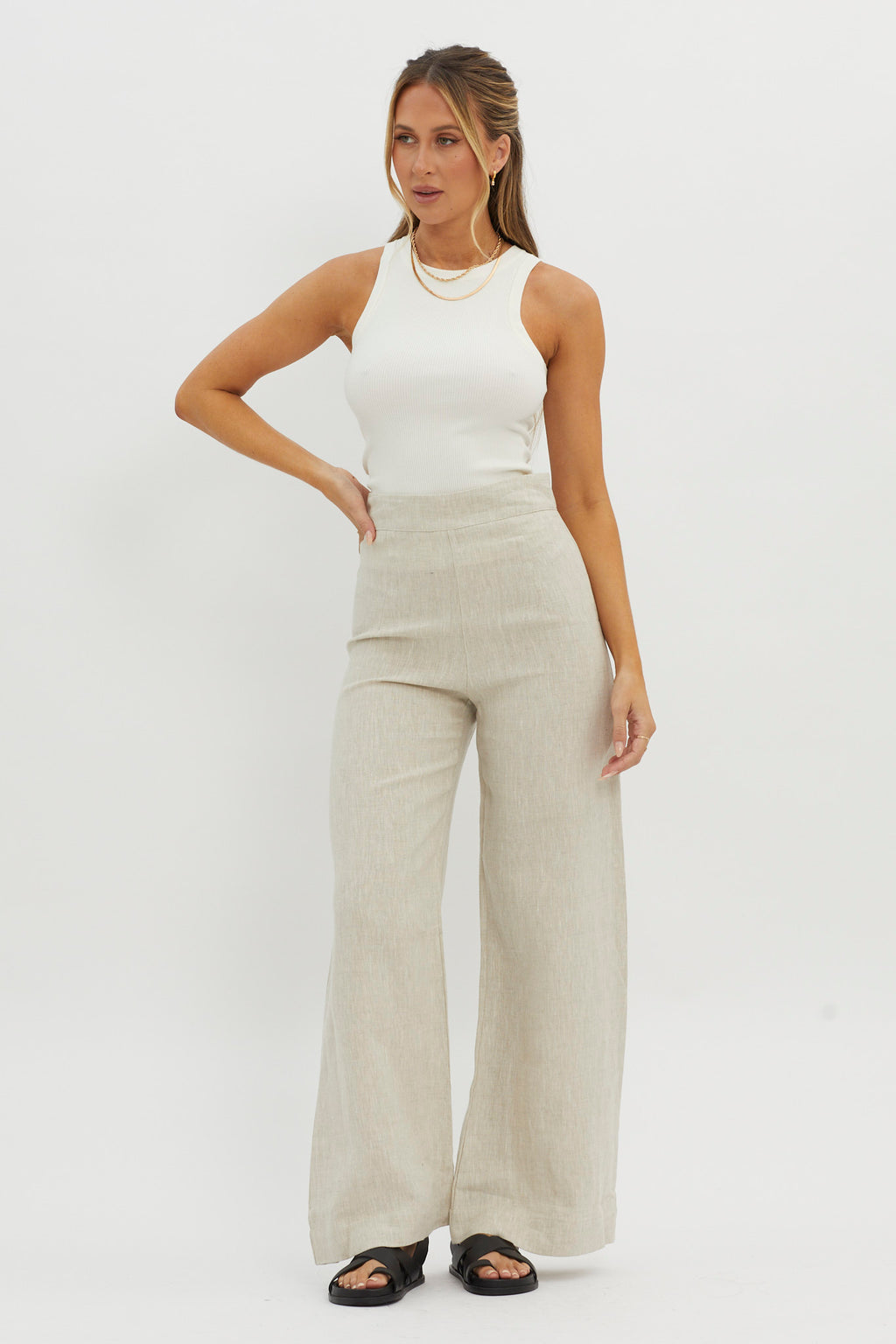 Wanda Wide Leg Pants Oat by Selfie Leslie Australia