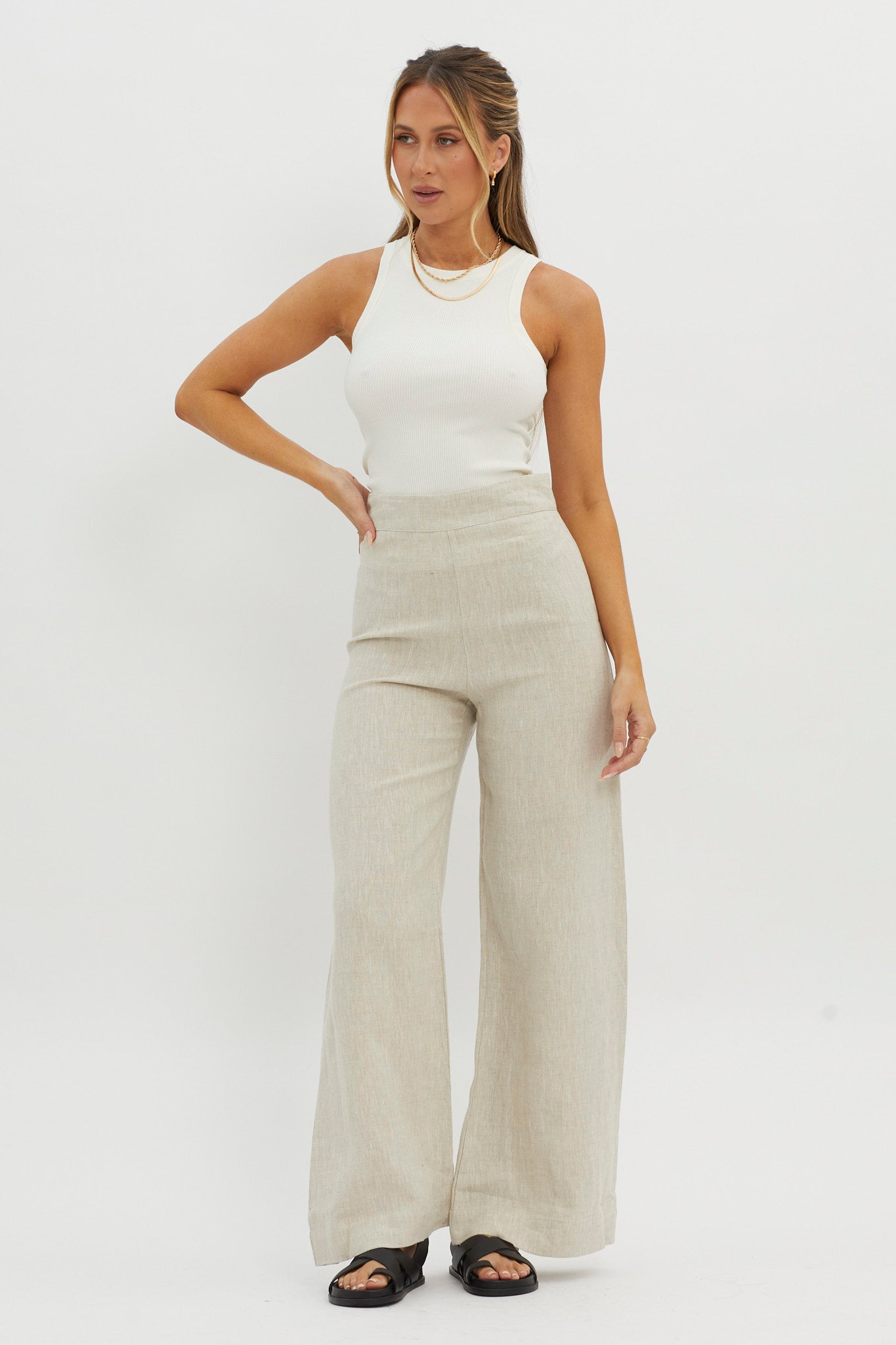 Wanda Wide Leg Pants Oat by Selfie Leslie Australia