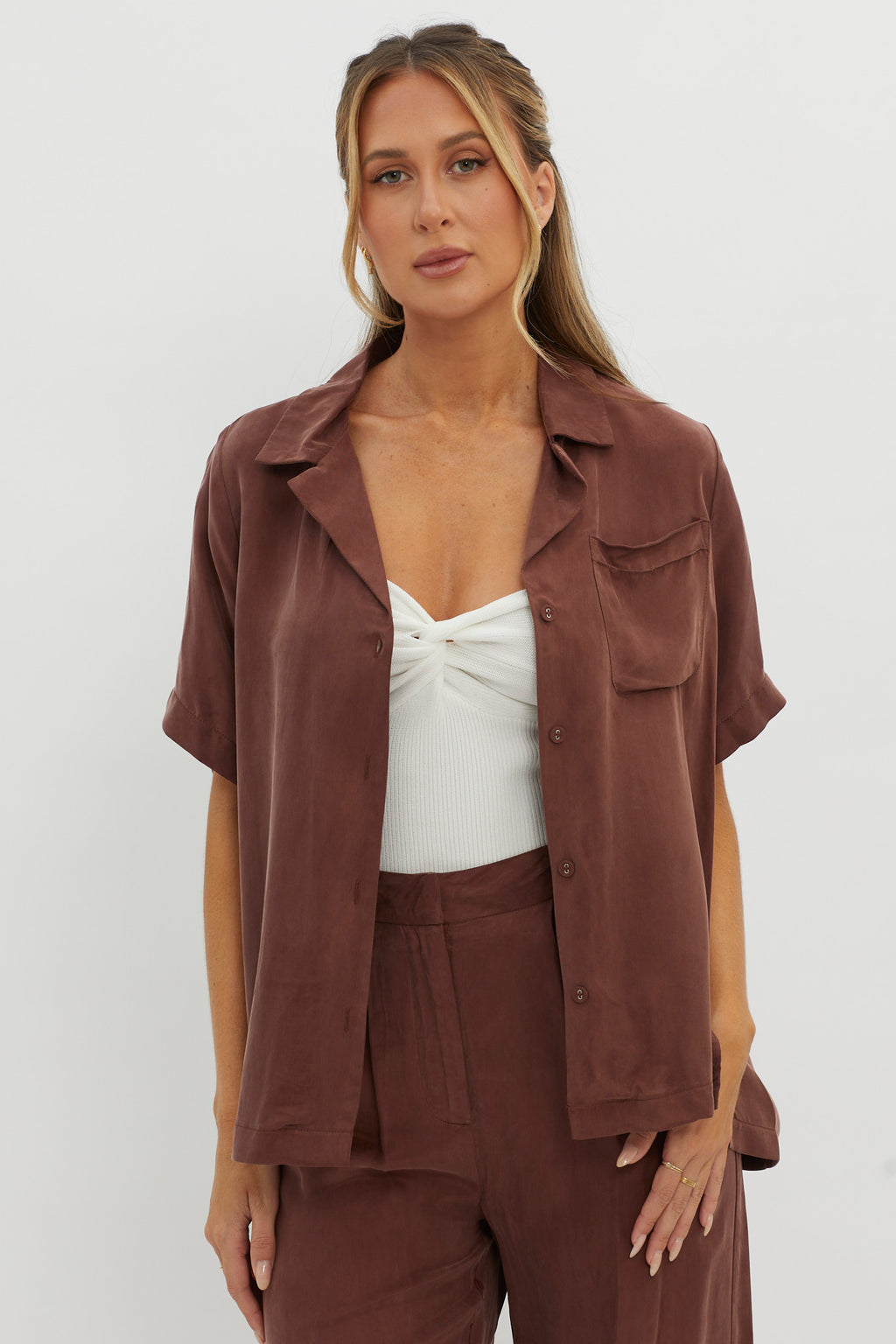 Tessa Button-Up Shirt Choco by Selfie Leslie Australia