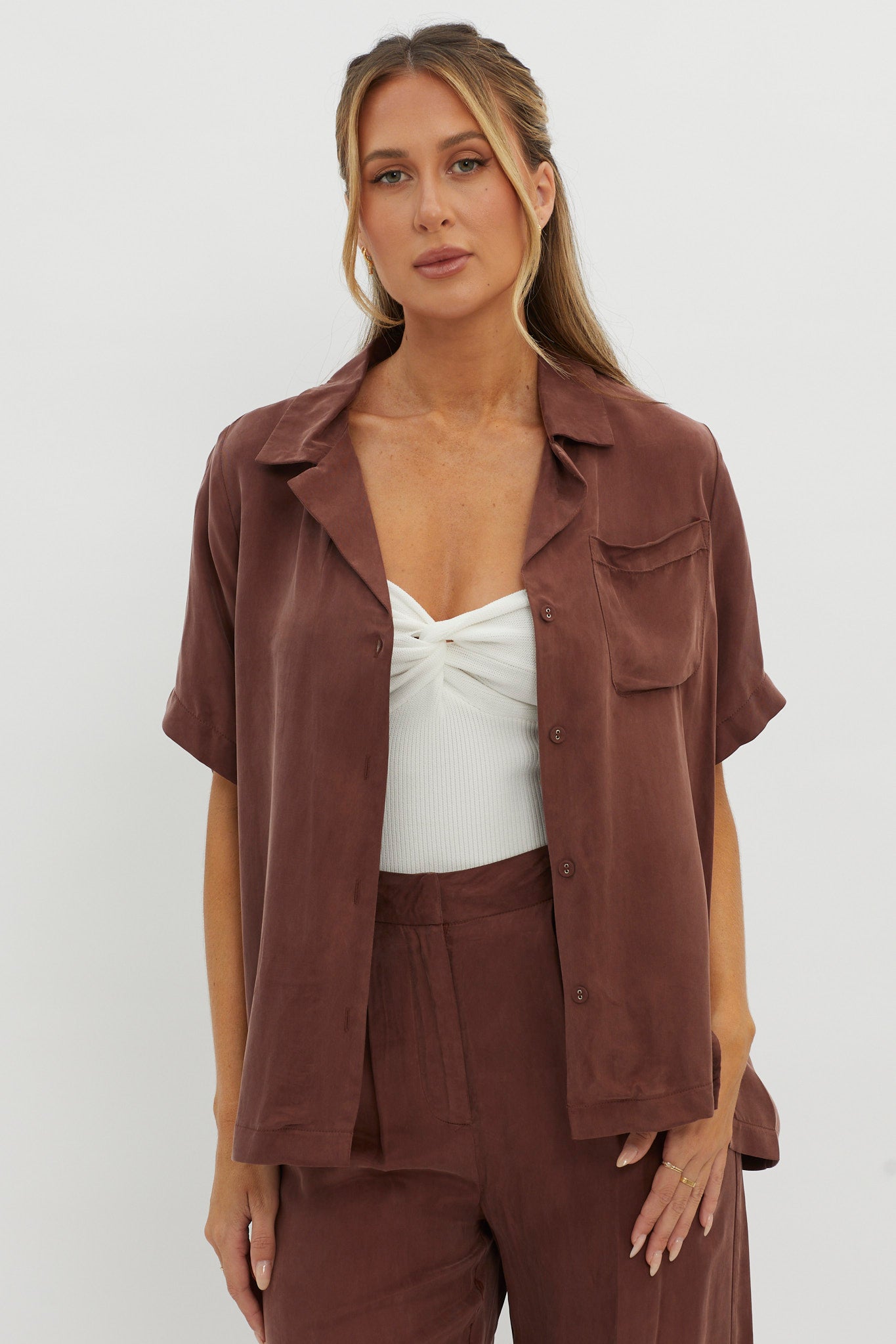 Tessa Button-Up Shirt Choco by Selfie Leslie Australia