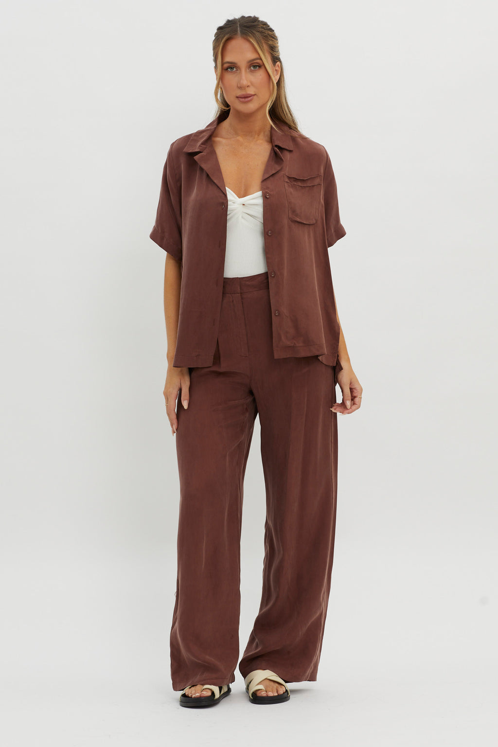 Tessa Button-Up Shirt Choco by Selfie Leslie Australia