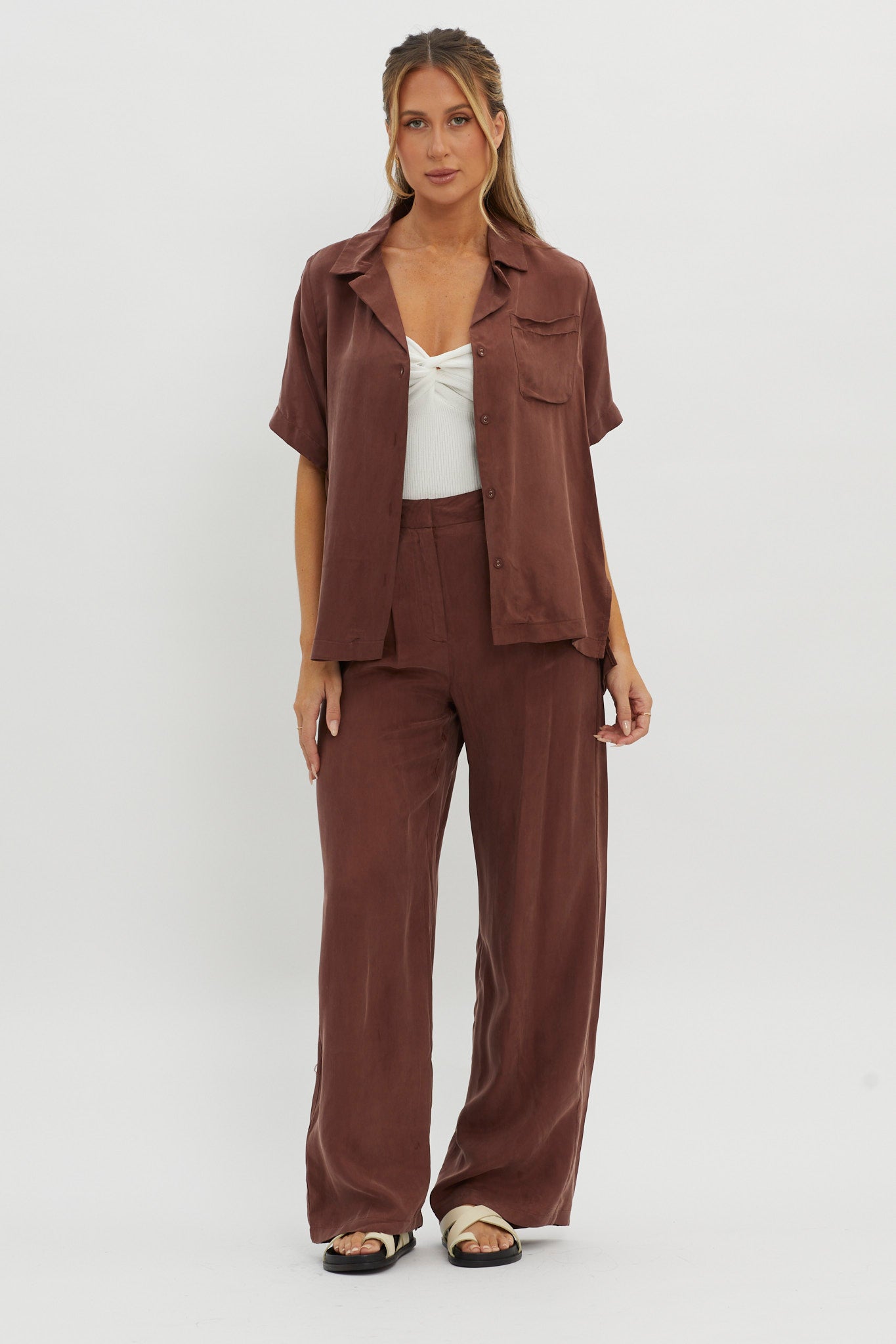 Tessa Button-Up Shirt Choco by Selfie Leslie Australia