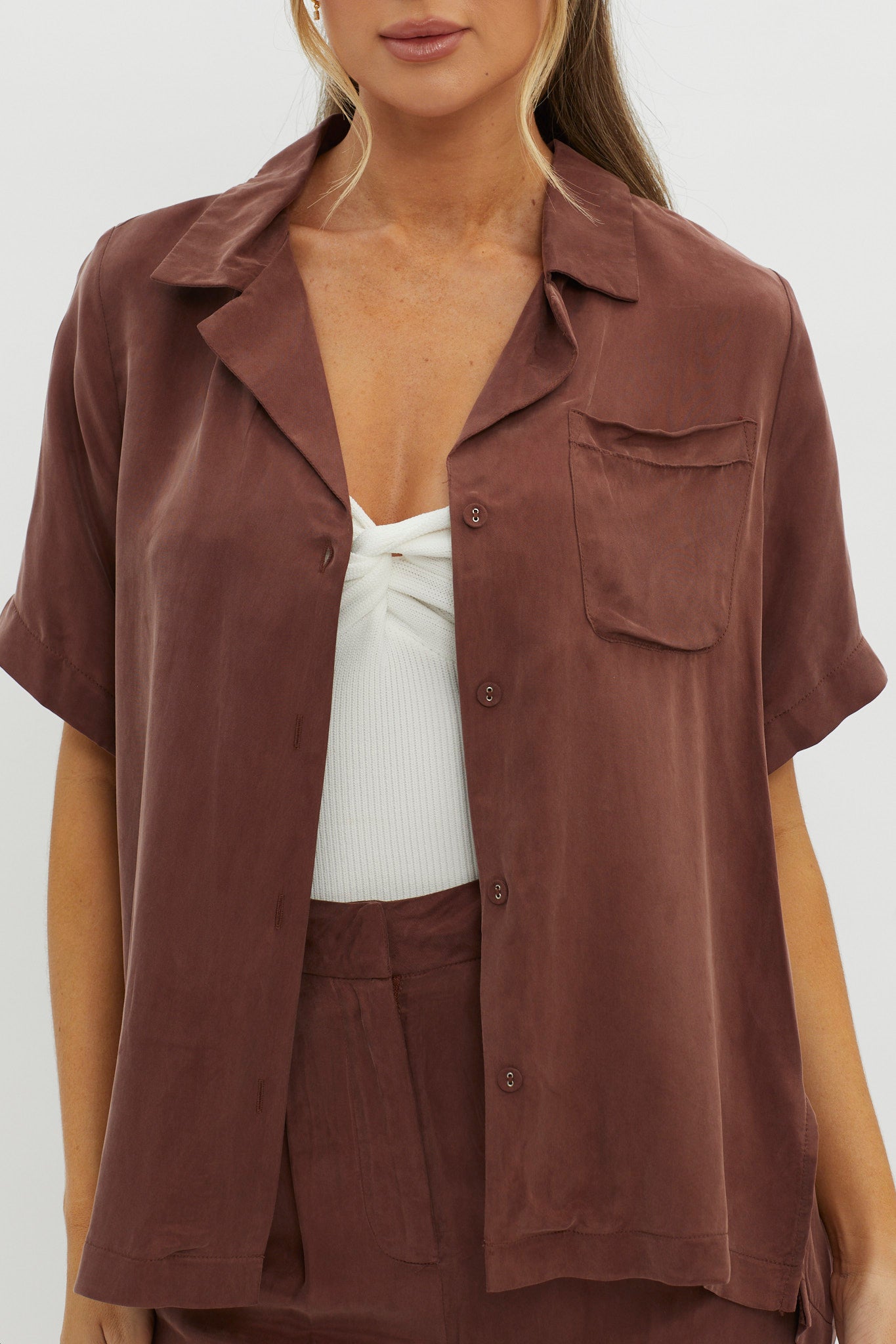 Tessa Button-Up Shirt Choco by Selfie Leslie Australia