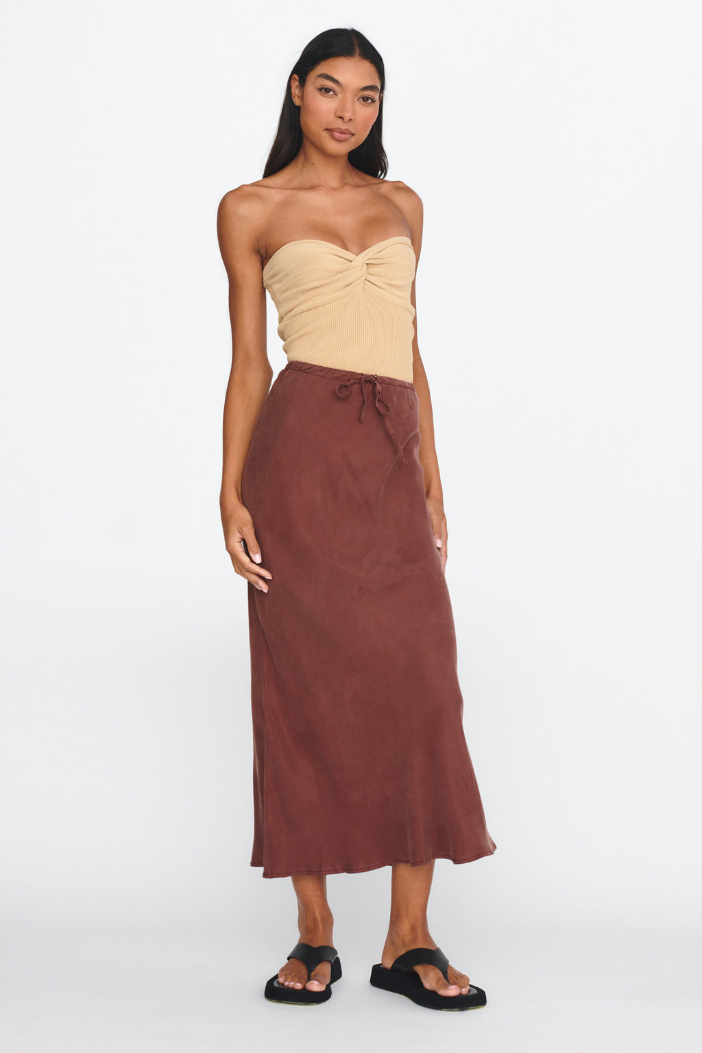 Merisa Drawstring Midi Skirt Choco by Selfie Leslie Australia