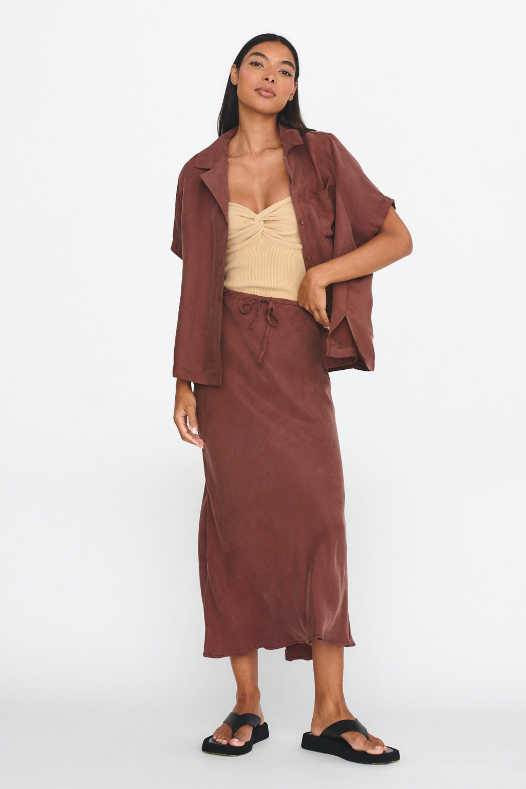Merisa Drawstring Midi Skirt Choco by Selfie Leslie Australia