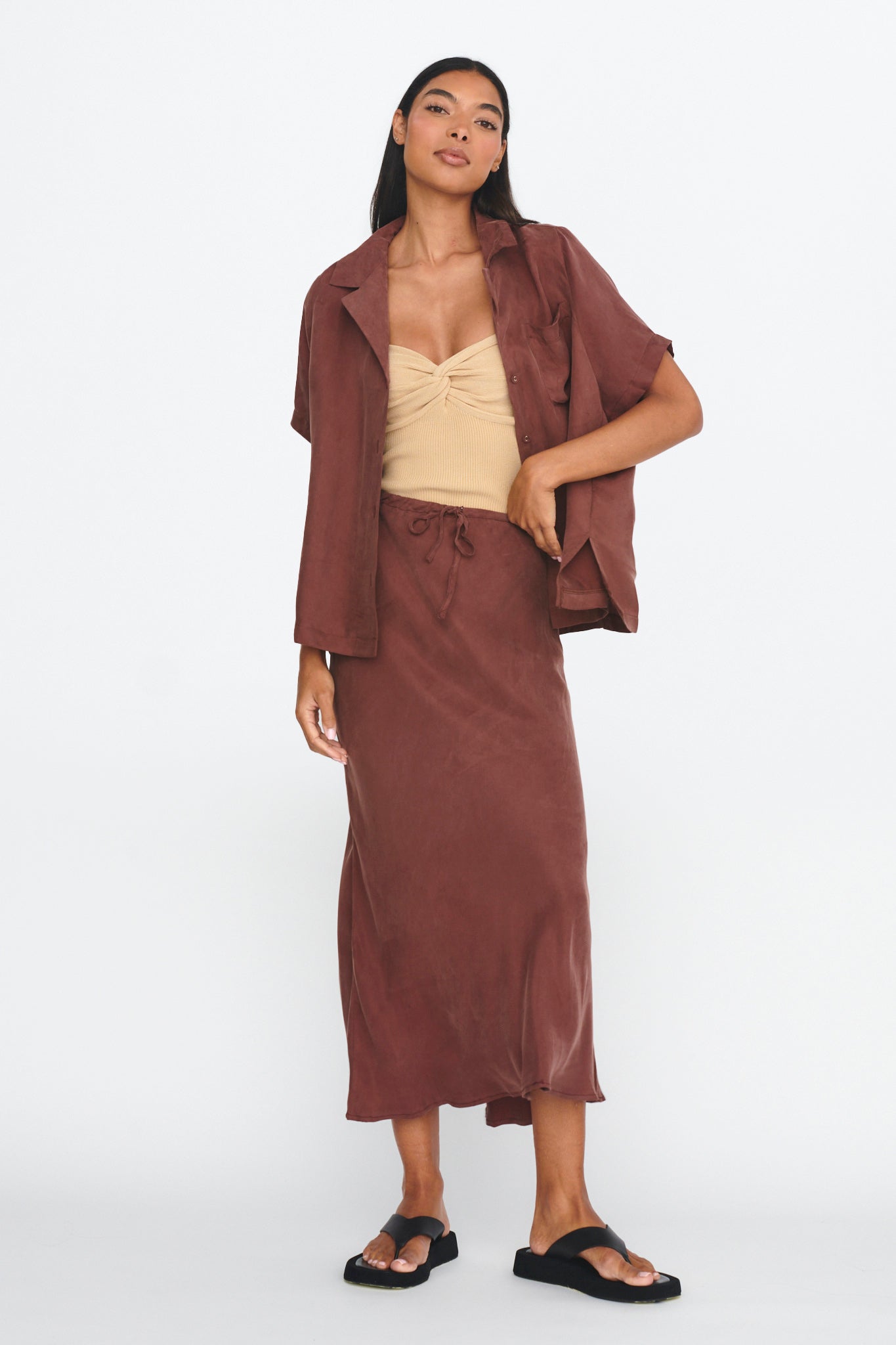 Merisa Drawstring Midi Skirt Choco by Selfie Leslie Australia