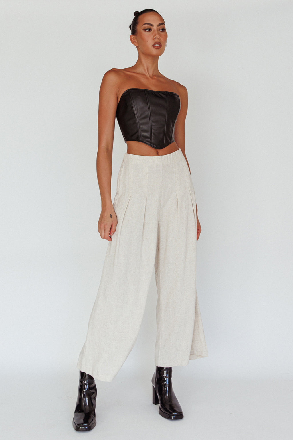 Backstage Pleated Wide Leg Pants Oat by Selfie Leslie Australia