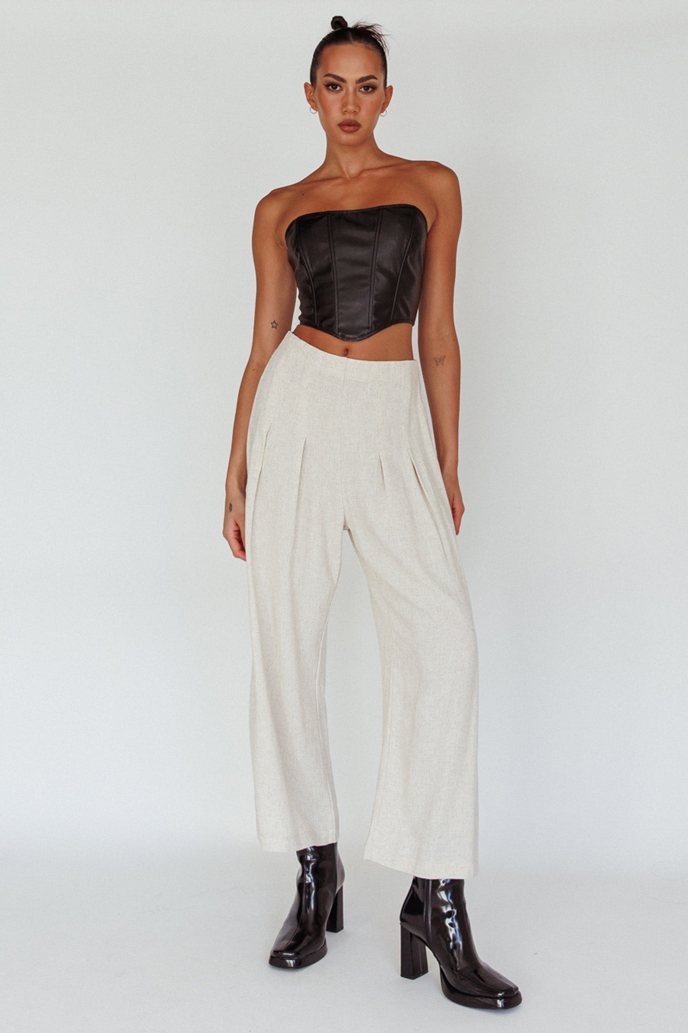 Backstage Pleated Wide Leg Pants Oat by Selfie Leslie Australia