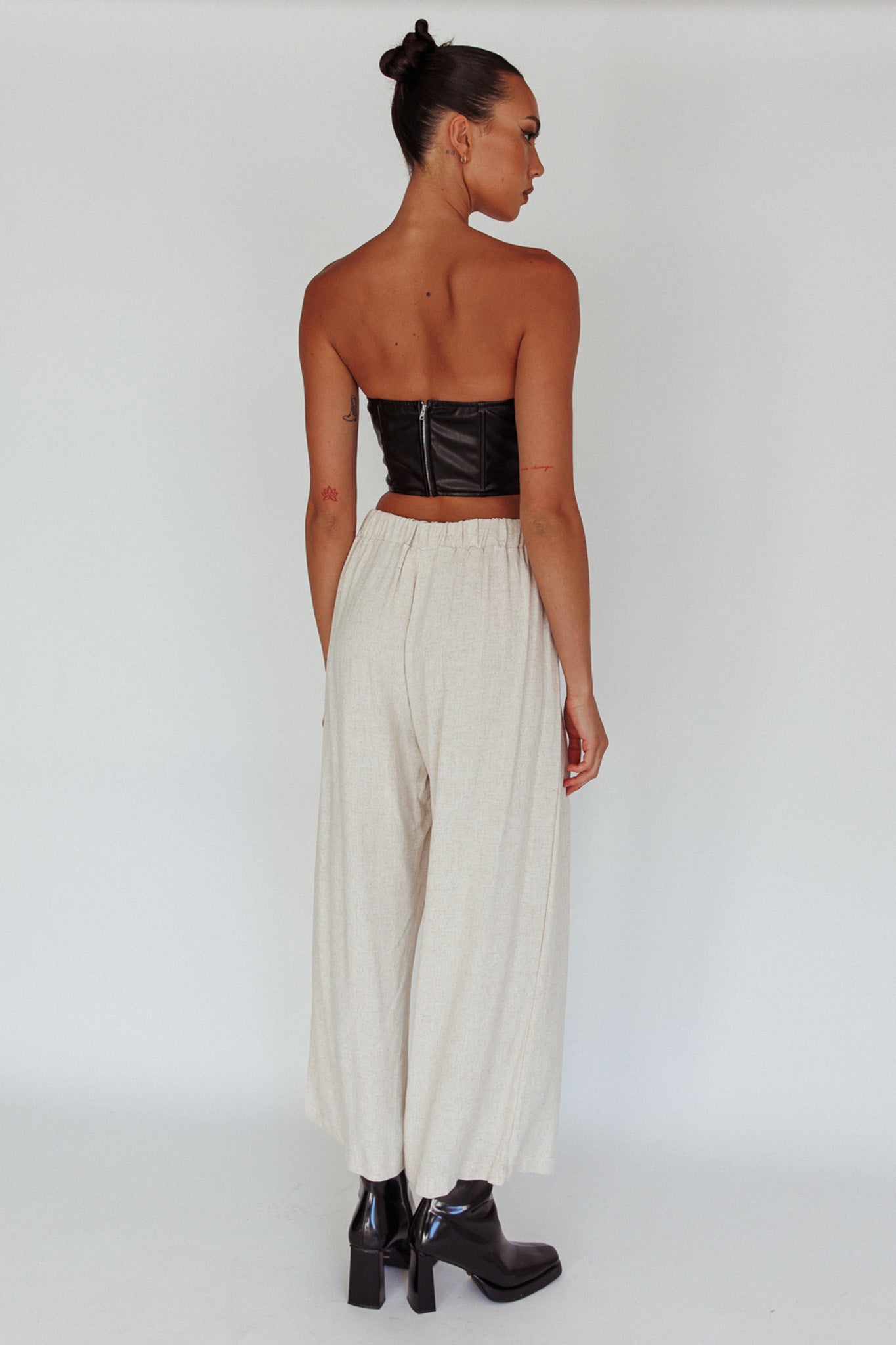 Backstage Pleated Wide Leg Pants Oat by Selfie Leslie Australia