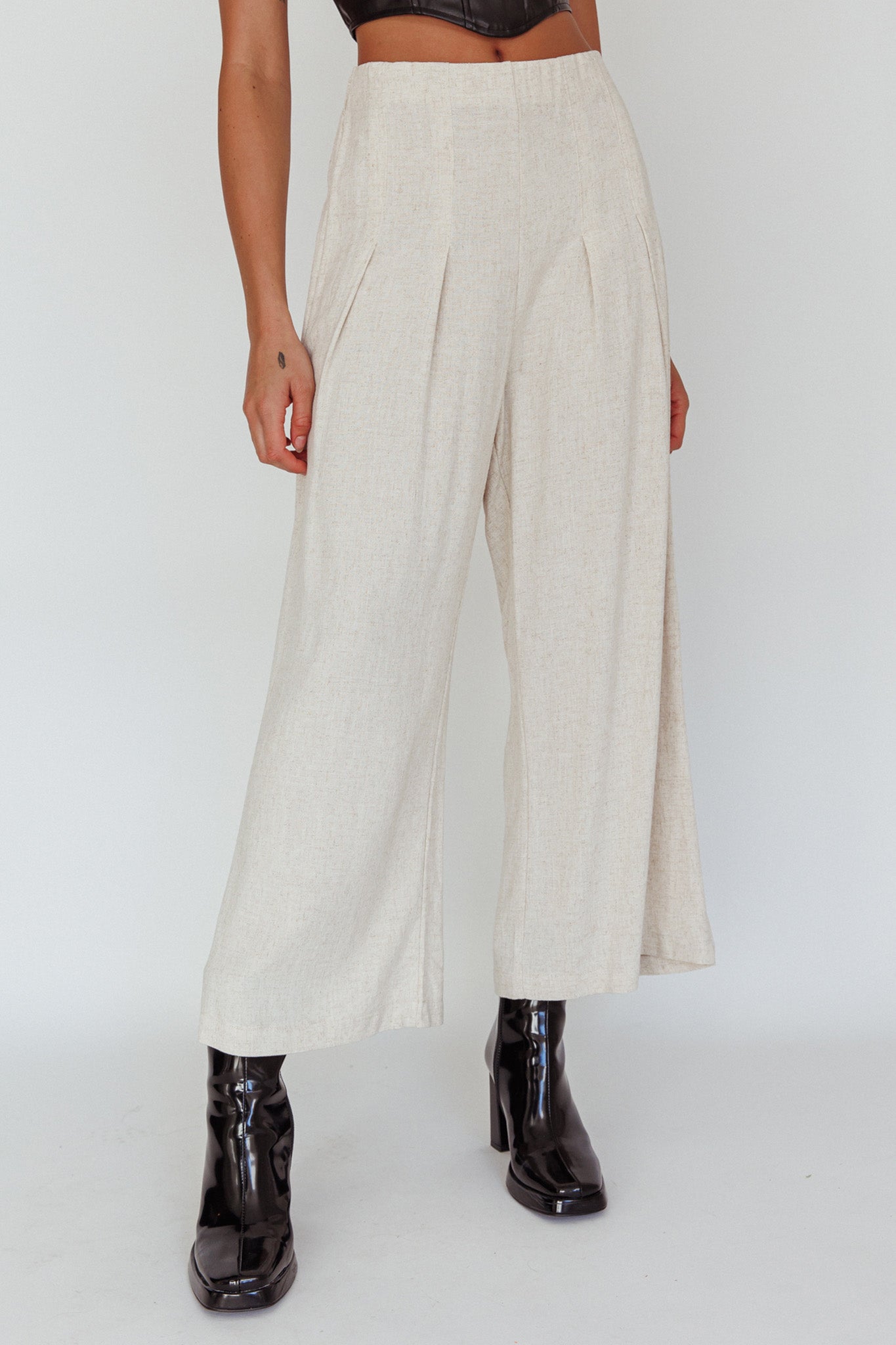 Backstage Pleated Wide Leg Pants Oat by Selfie Leslie Australia
